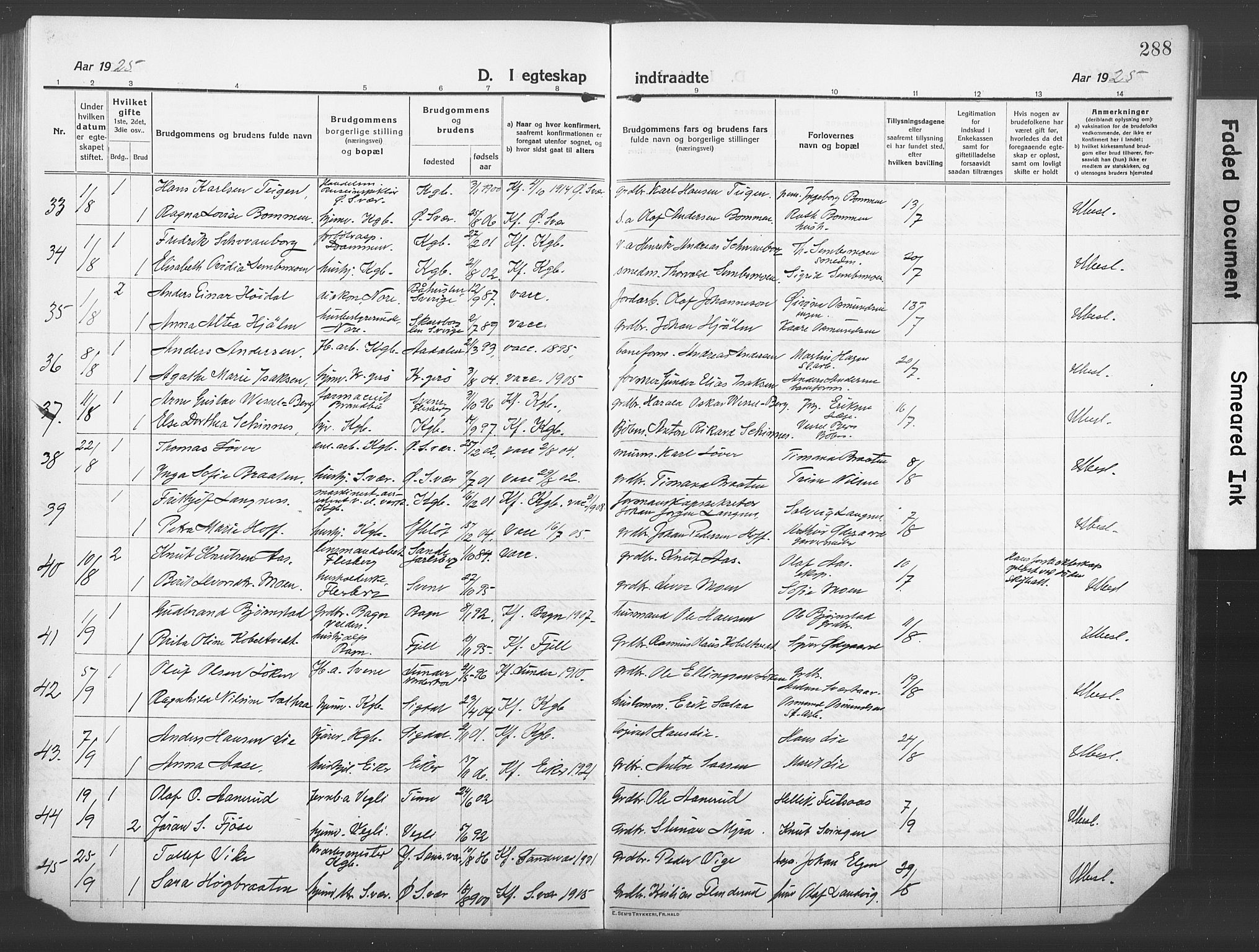 Kongsberg kirkebøker, AV/SAKO-A-22/G/Ga/L0008: Klokkerbok nr. 8, 1915-1932, s. 288