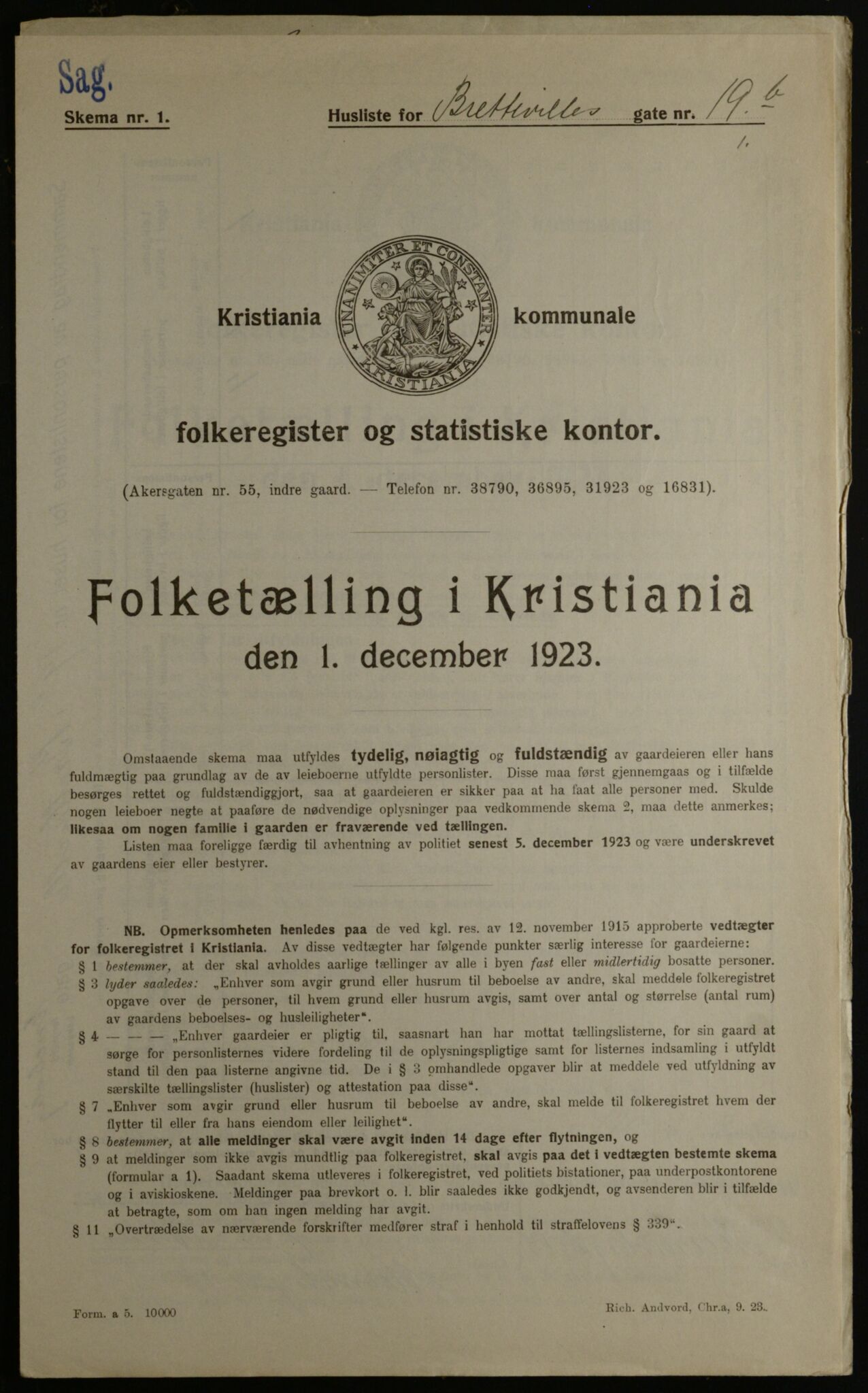 OBA, Kommunal folketelling 1.12.1923 for Kristiania, 1923, s. 9796