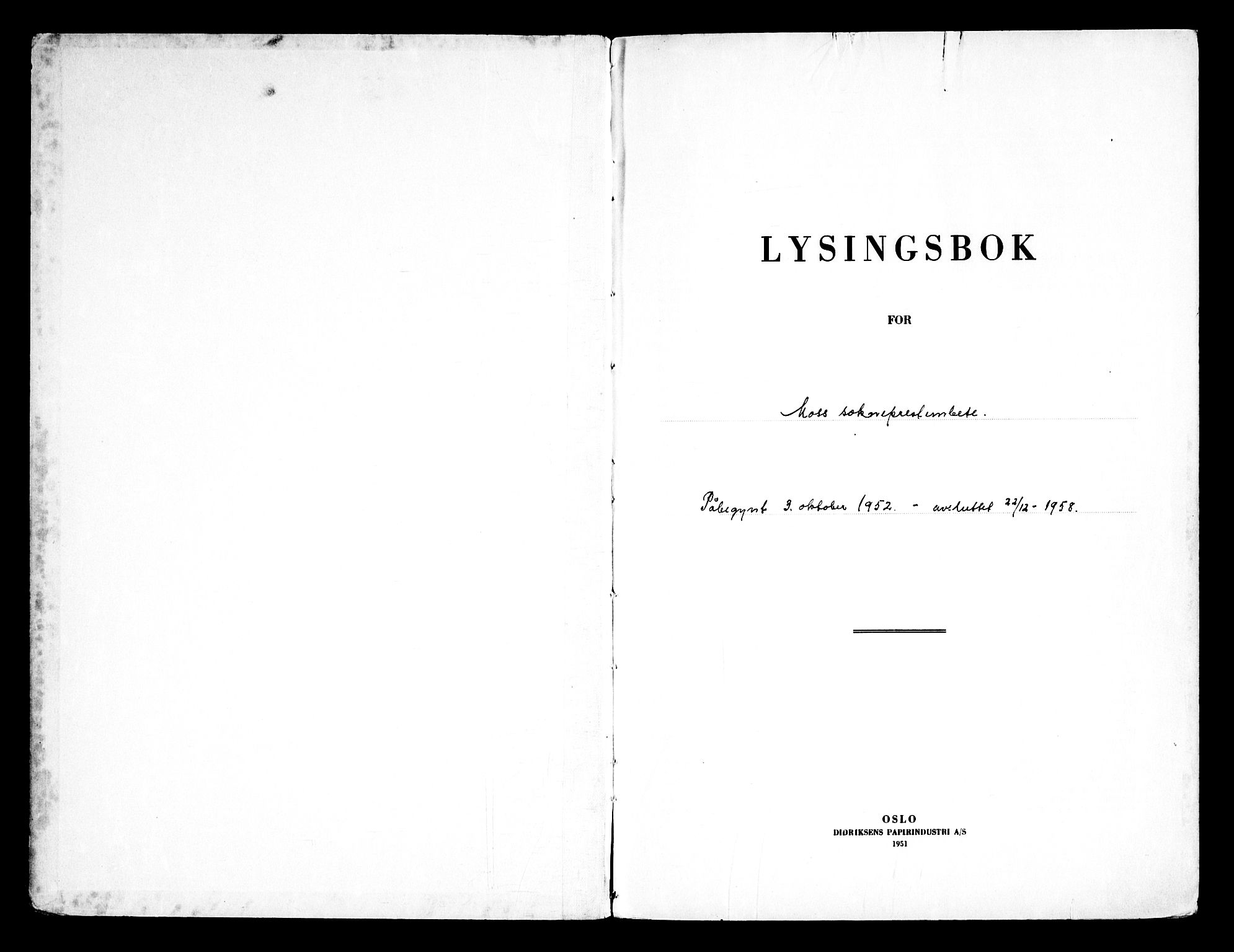 Moss prestekontor Kirkebøker, AV/SAO-A-2003/H/Ha/L0006: Lysningsprotokoll nr. 6, 1952-1958