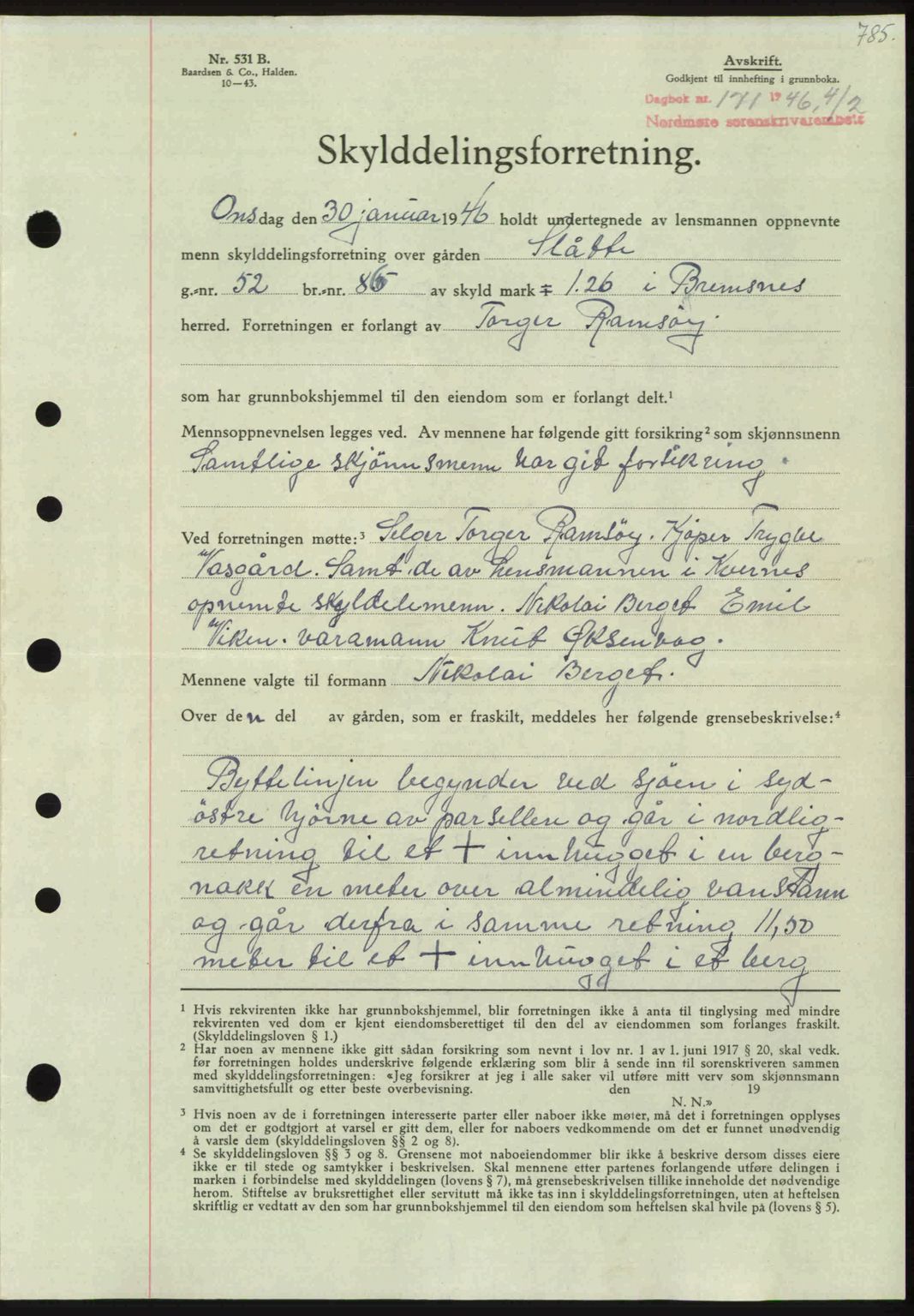 Nordmøre sorenskriveri, AV/SAT-A-4132/1/2/2Ca: Pantebok nr. A100b, 1946-1946, Dagboknr: 171/1946