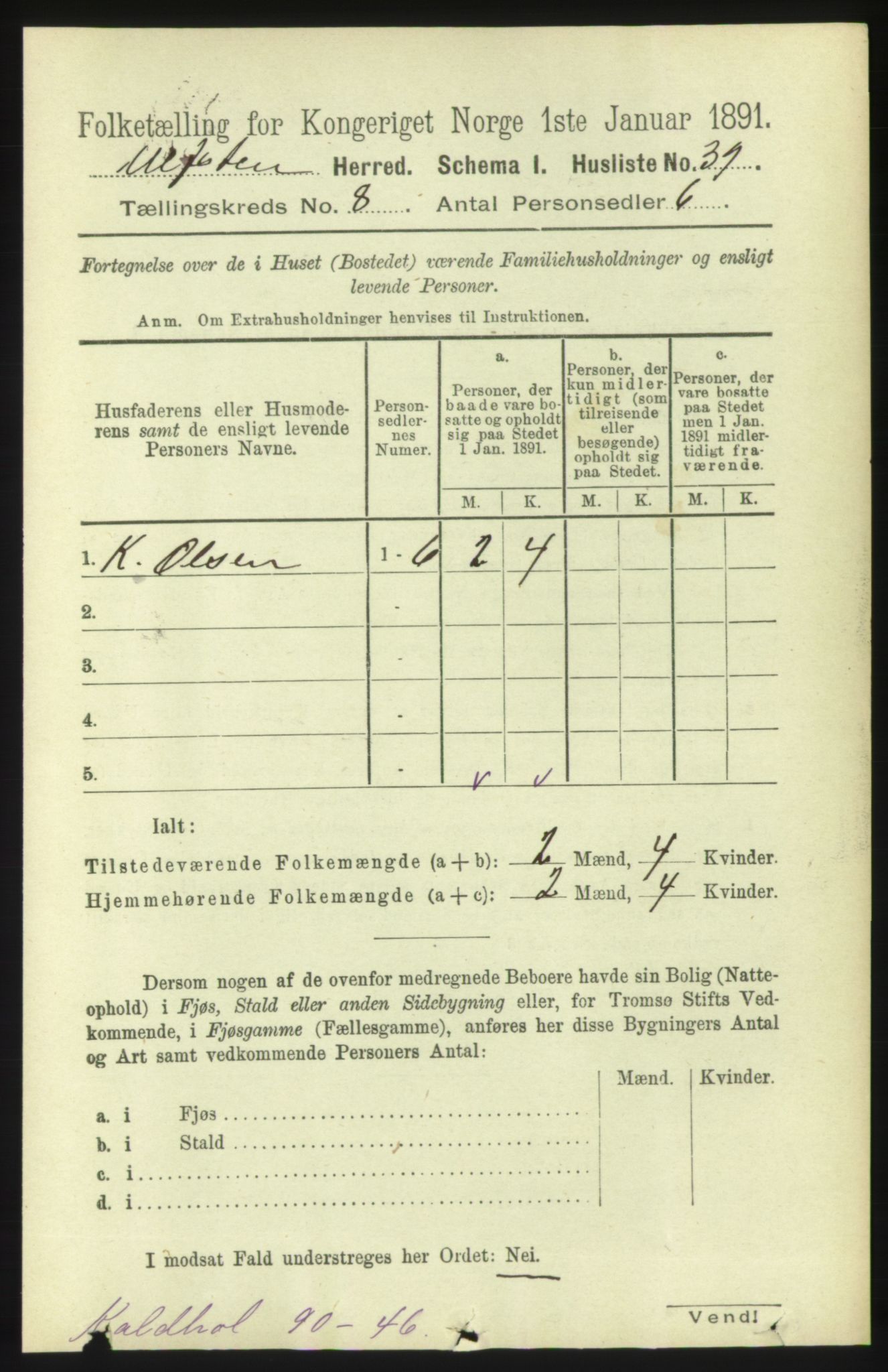 RA, Folketelling 1891 for 1516 Ulstein herred, 1891, s. 2558