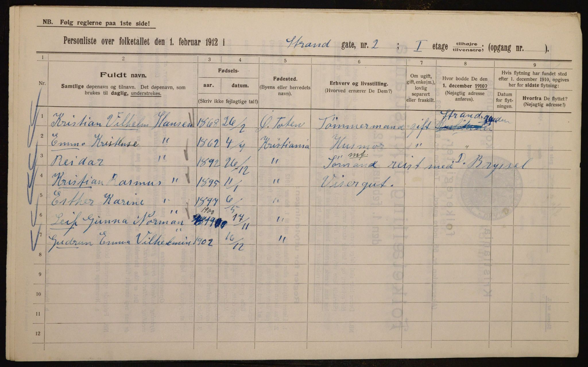 OBA, Kommunal folketelling 1.2.1912 for Kristiania, 1912, s. 103678