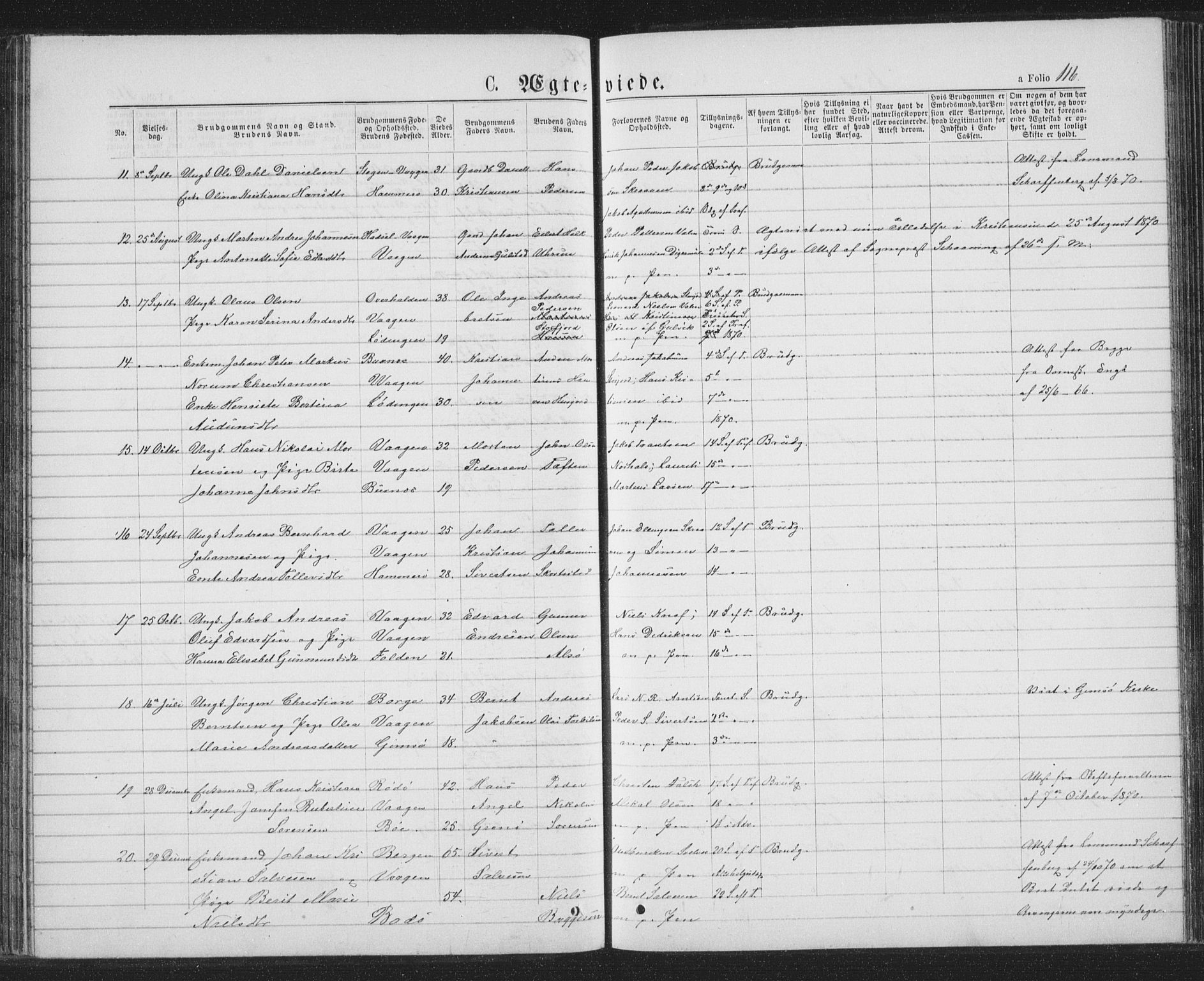 Ministerialprotokoller, klokkerbøker og fødselsregistre - Nordland, AV/SAT-A-1459/874/L1074: Klokkerbok nr. 874C03, 1870-1876, s. 116