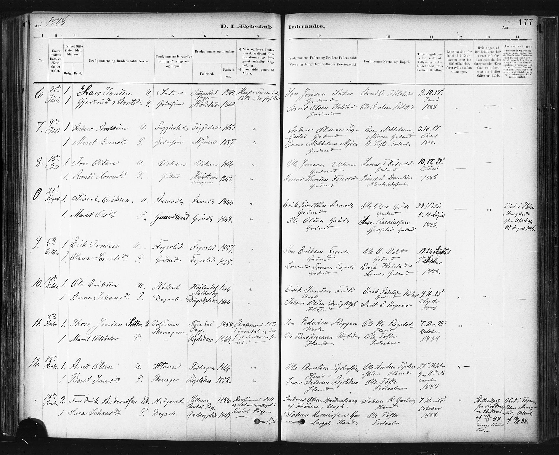 Ministerialprotokoller, klokkerbøker og fødselsregistre - Sør-Trøndelag, SAT/A-1456/672/L0857: Ministerialbok nr. 672A09, 1882-1893, s. 177