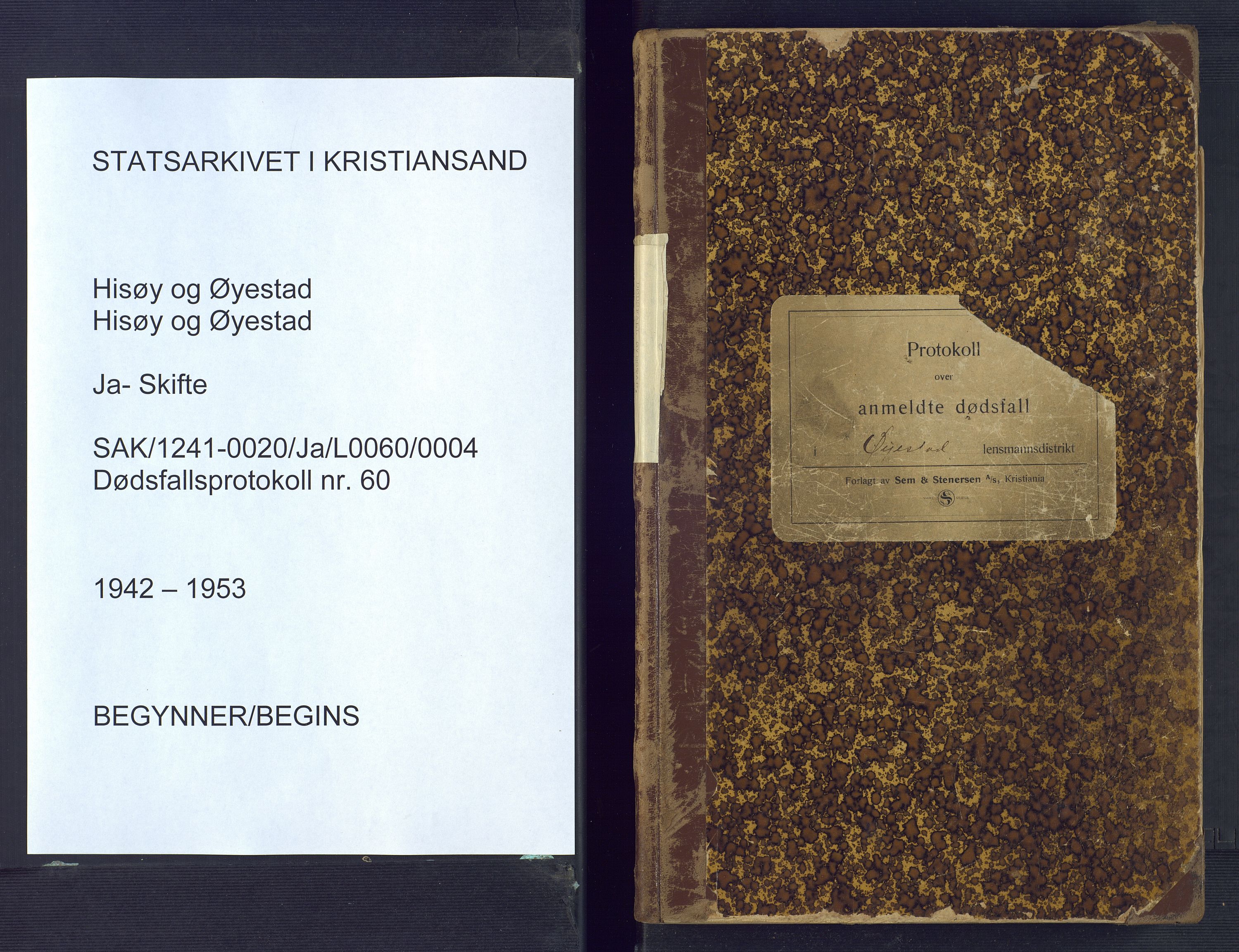 Hisøy og Øyestad lensmannskontor, SAK/1241-0020/J/Ja/L0060/0004: Dødsfall / Dødsfallsprotokoll Øyestad, 1942-1953