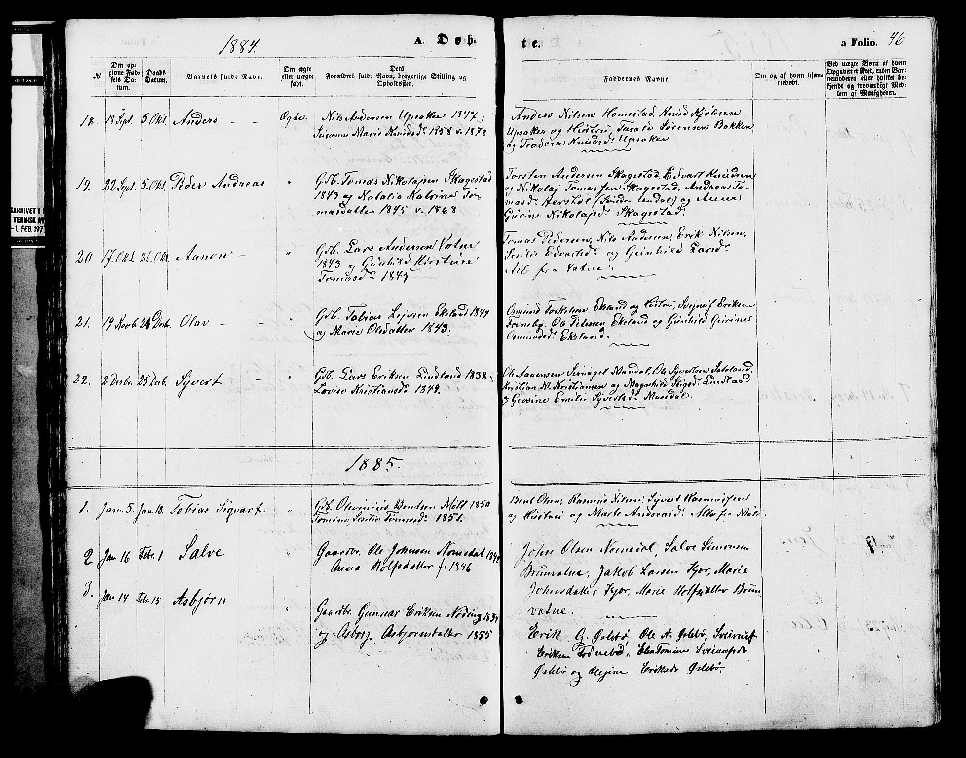 Holum sokneprestkontor, AV/SAK-1111-0022/F/Fb/Fba/L0004: Klokkerbok nr. B 4, 1867-1890, s. 46