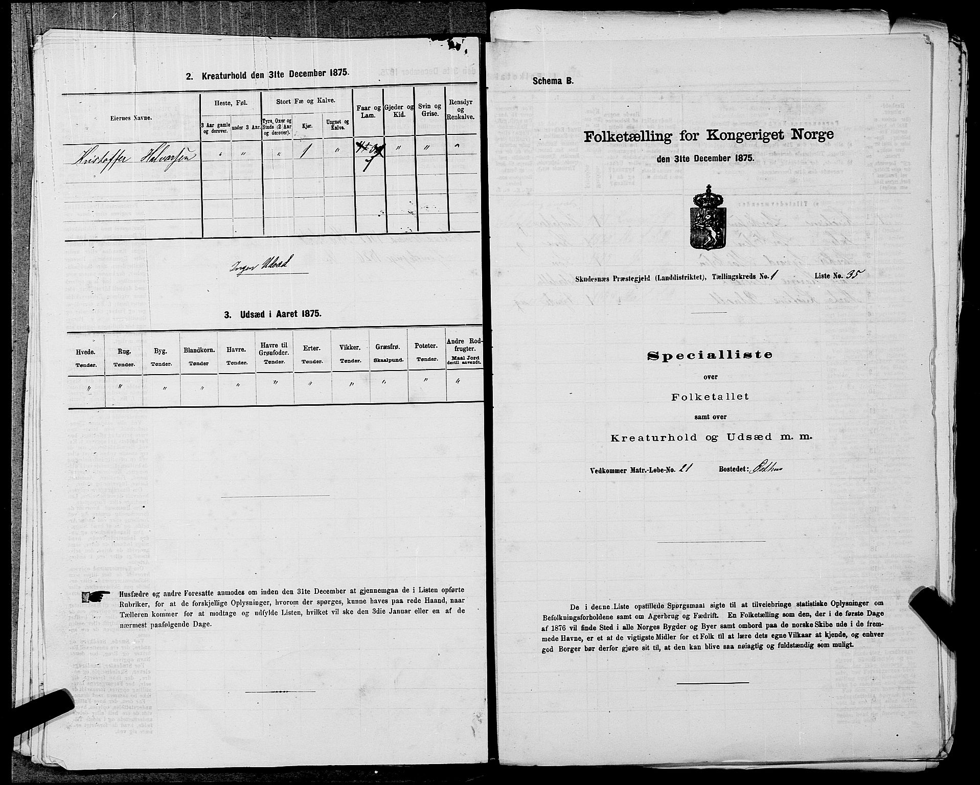 SAST, Folketelling 1875 for 1150L Skudenes prestegjeld, Falnes sokn, Åkra sokn og Ferkingstad sokn, 1875, s. 143