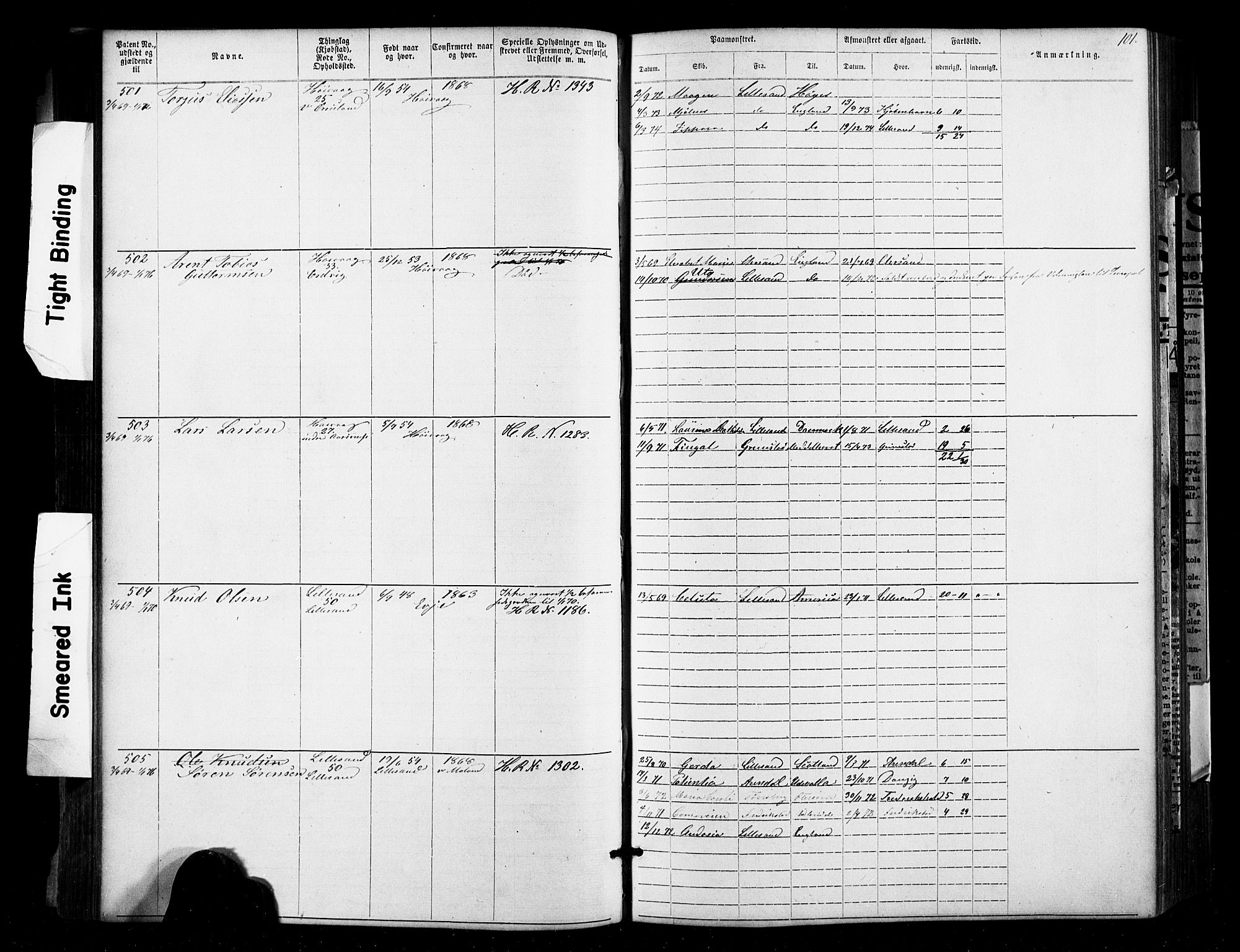 Lillesand mønstringskrets, SAK/2031-0014/F/Fa/L0002: Annotasjonsrulle nr 1-1910 med register, W-8, 1868-1891, s. 104