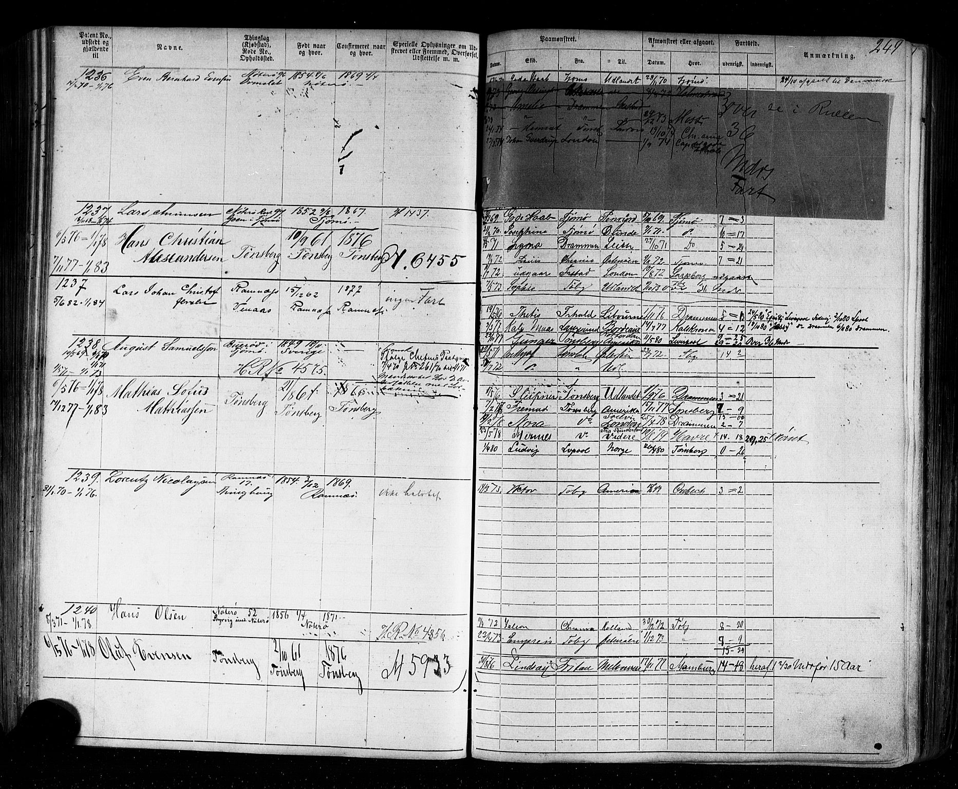 Tønsberg innrulleringskontor, AV/SAKO-A-786/F/Fb/L0002: Annotasjonsrulle Patent nr. 1-2635, 1869-1877, s. 281