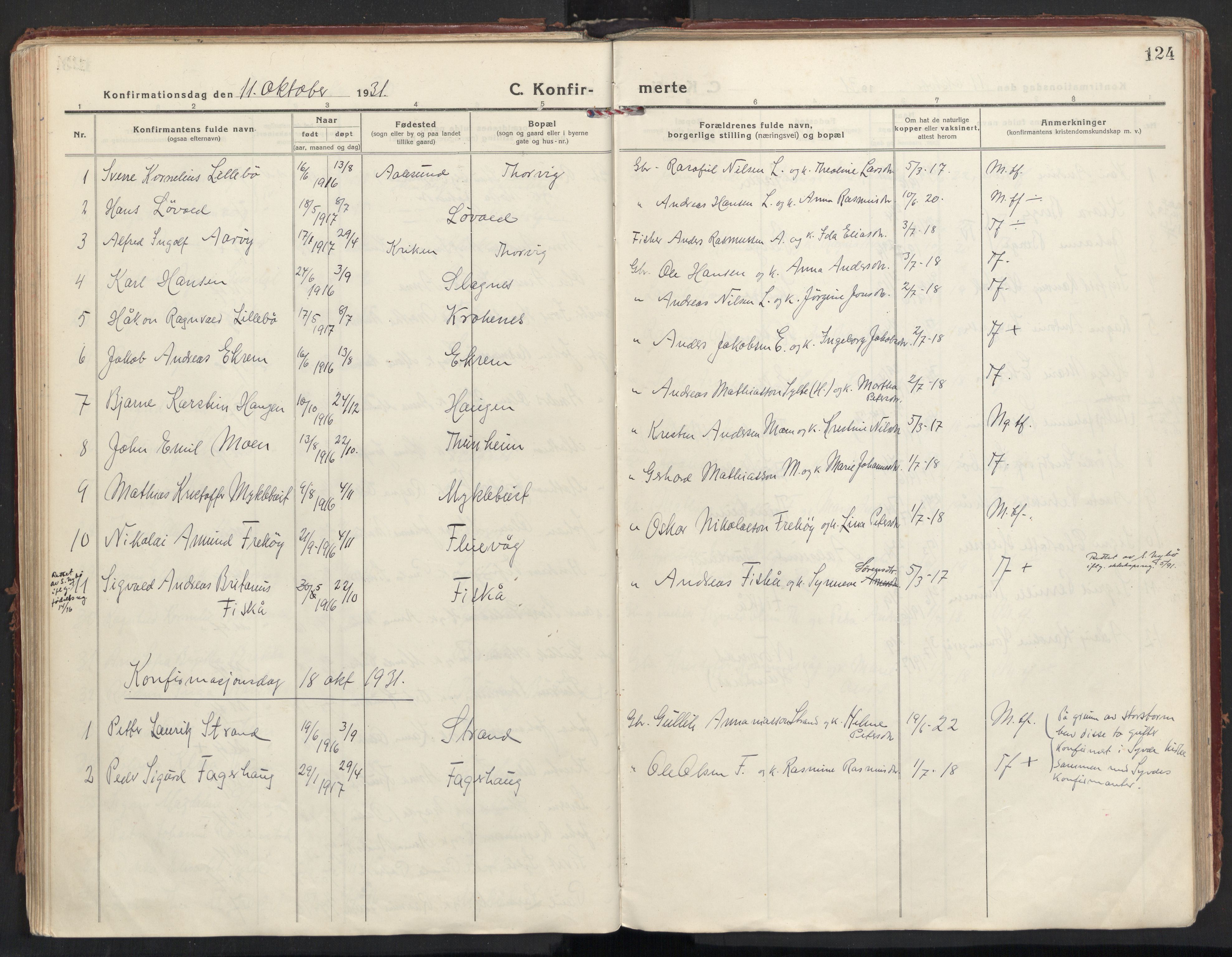 Ministerialprotokoller, klokkerbøker og fødselsregistre - Møre og Romsdal, AV/SAT-A-1454/501/L0012: Ministerialbok nr. 501A12, 1920-1946, s. 124