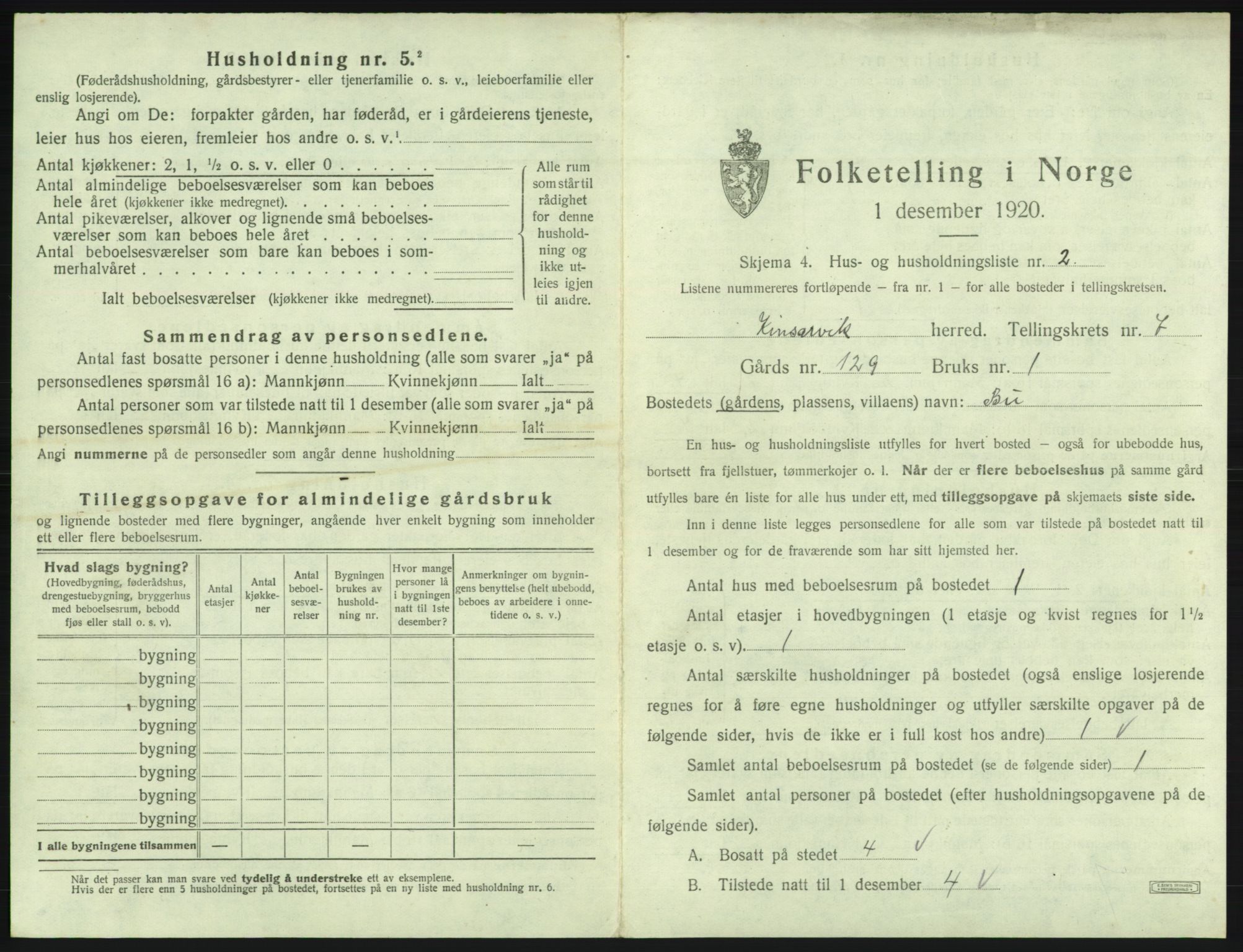 SAB, Folketelling 1920 for 1231 Kinsarvik herred, 1920, s. 463