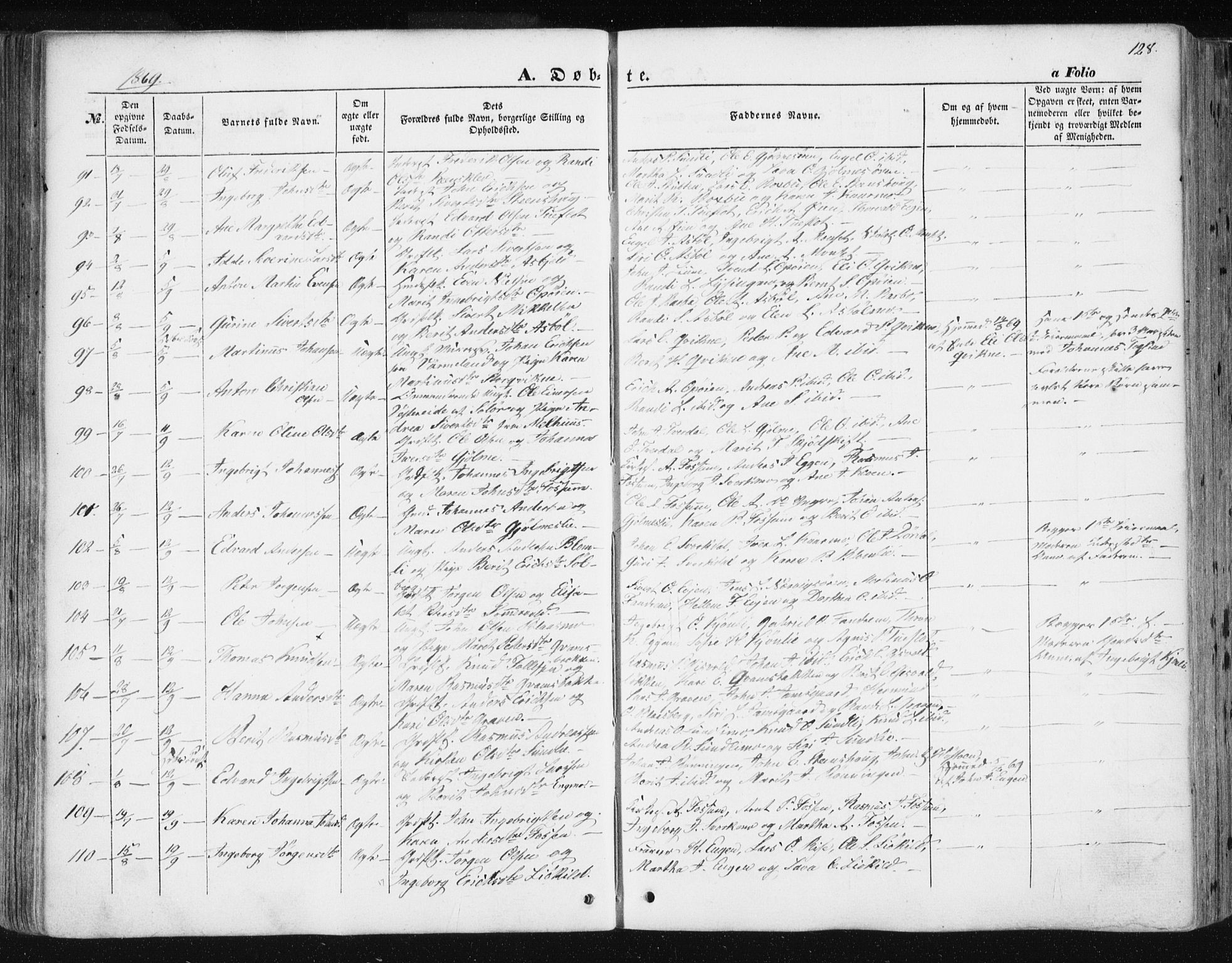 Ministerialprotokoller, klokkerbøker og fødselsregistre - Sør-Trøndelag, SAT/A-1456/668/L0806: Ministerialbok nr. 668A06, 1854-1869, s. 128