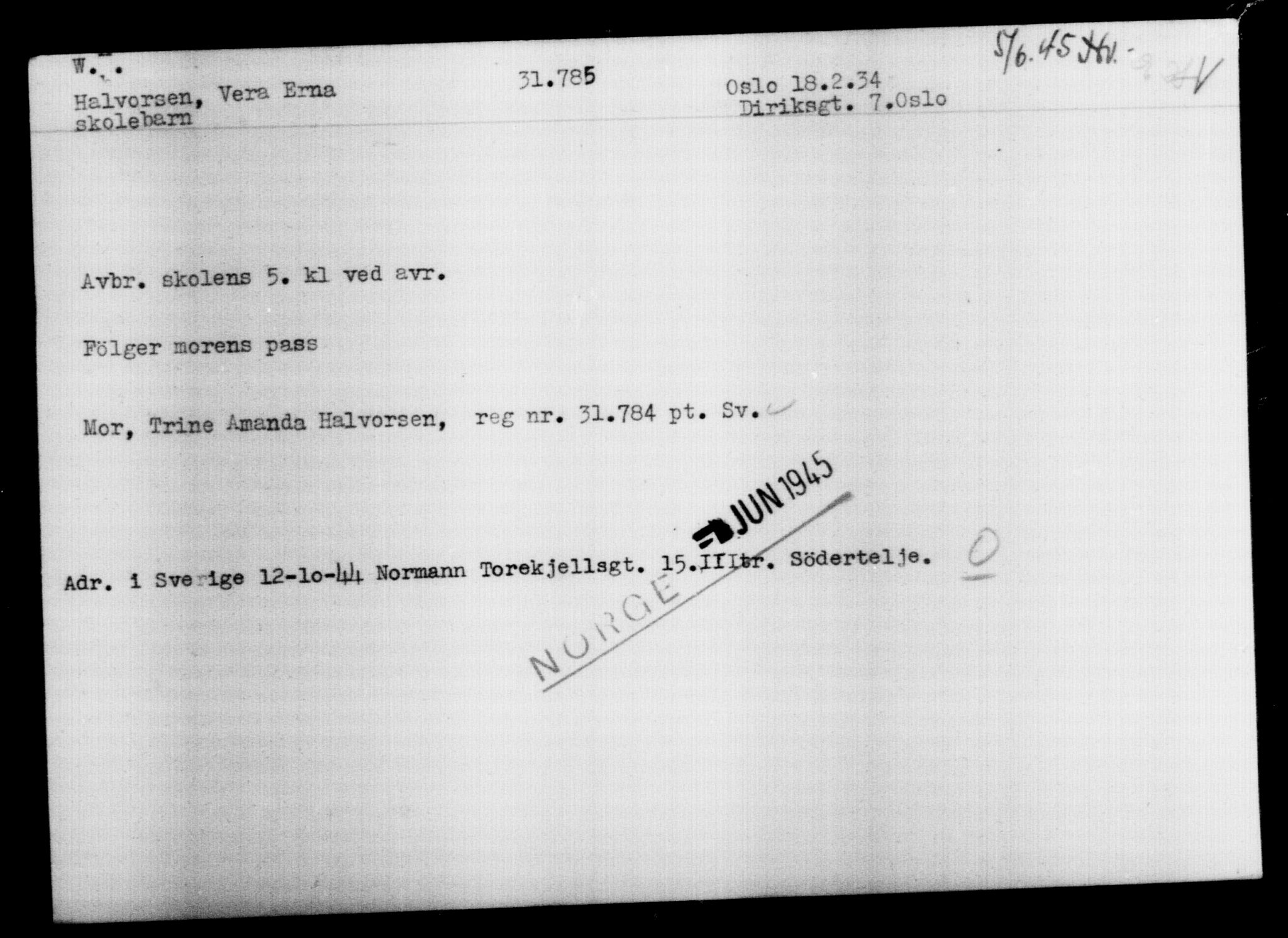 Utenriksstasjonene, Legasjonen i Stockholm, Flyktningkontoret, AV/RA-S-6753/V/Va/L0013: Kjesäterkartoteket, flyktninger med registreringsnr. 31500-34731, 1940-1945, s. 316