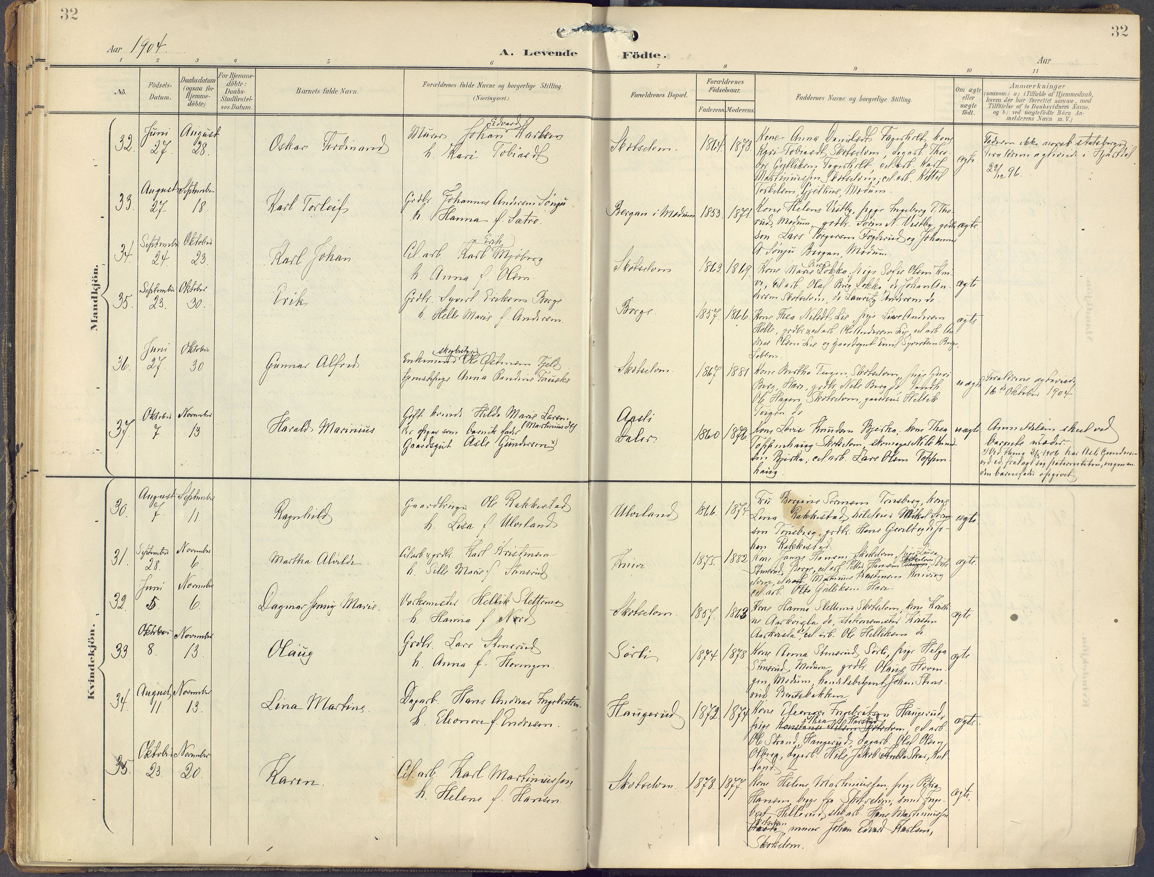 Eiker kirkebøker, AV/SAKO-A-4/F/Fc/L0004: Ministerialbok nr. III 4, 1900-1919, s. 32