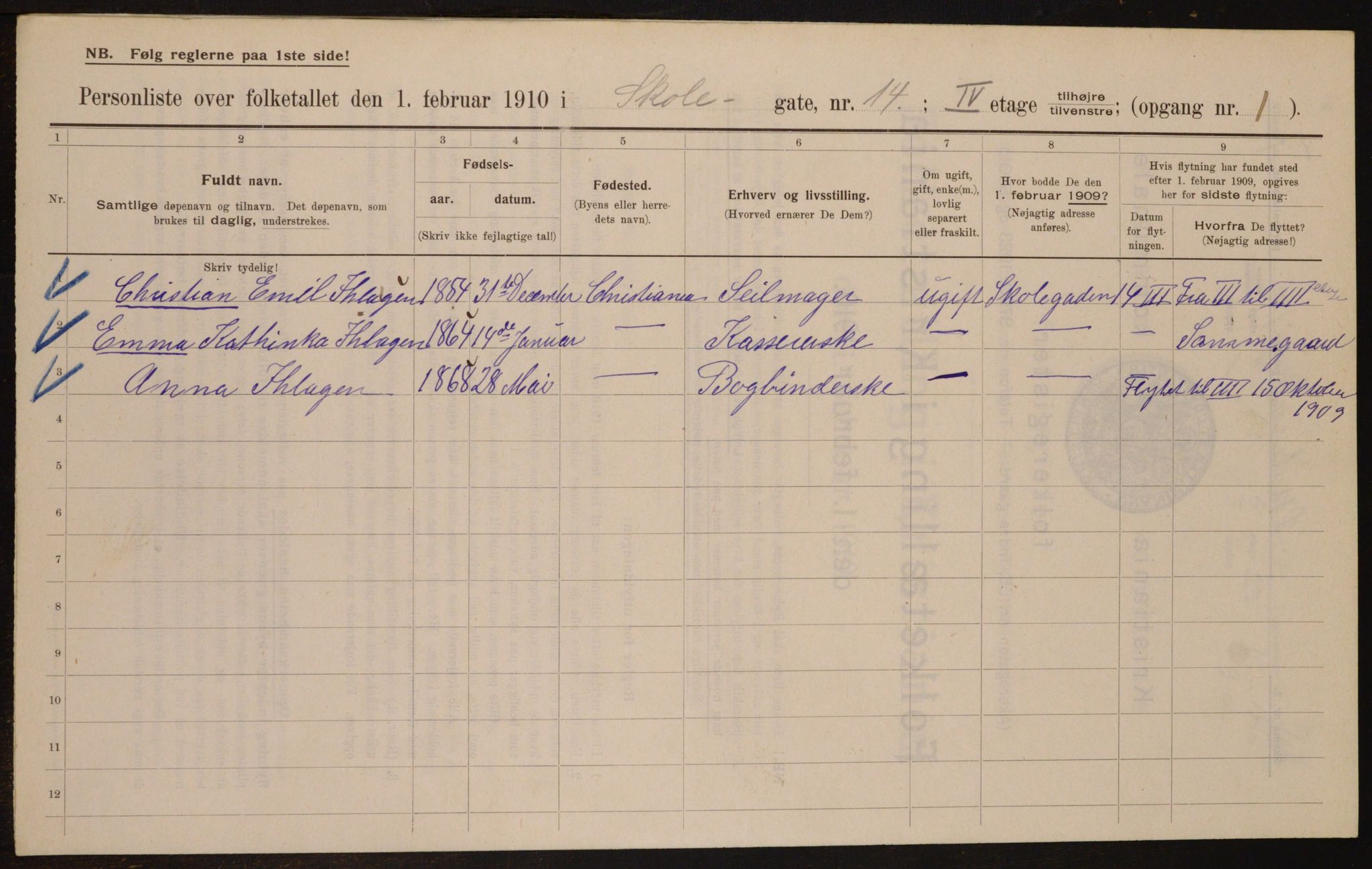 OBA, Kommunal folketelling 1.2.1910 for Kristiania, 1910, s. 91909