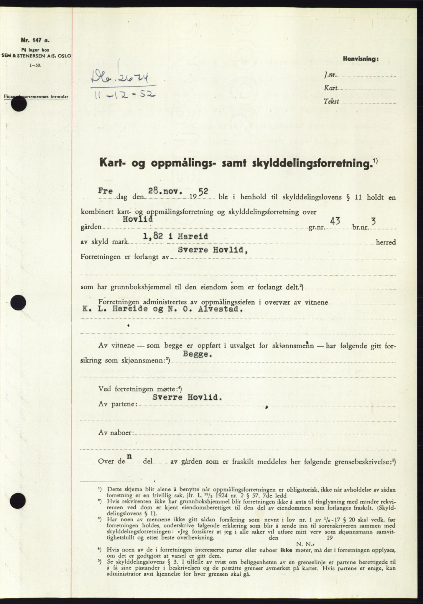 Søre Sunnmøre sorenskriveri, SAT/A-4122/1/2/2C/L0093: Pantebok nr. 19A, 1952-1953, Dagboknr: 2674/1952