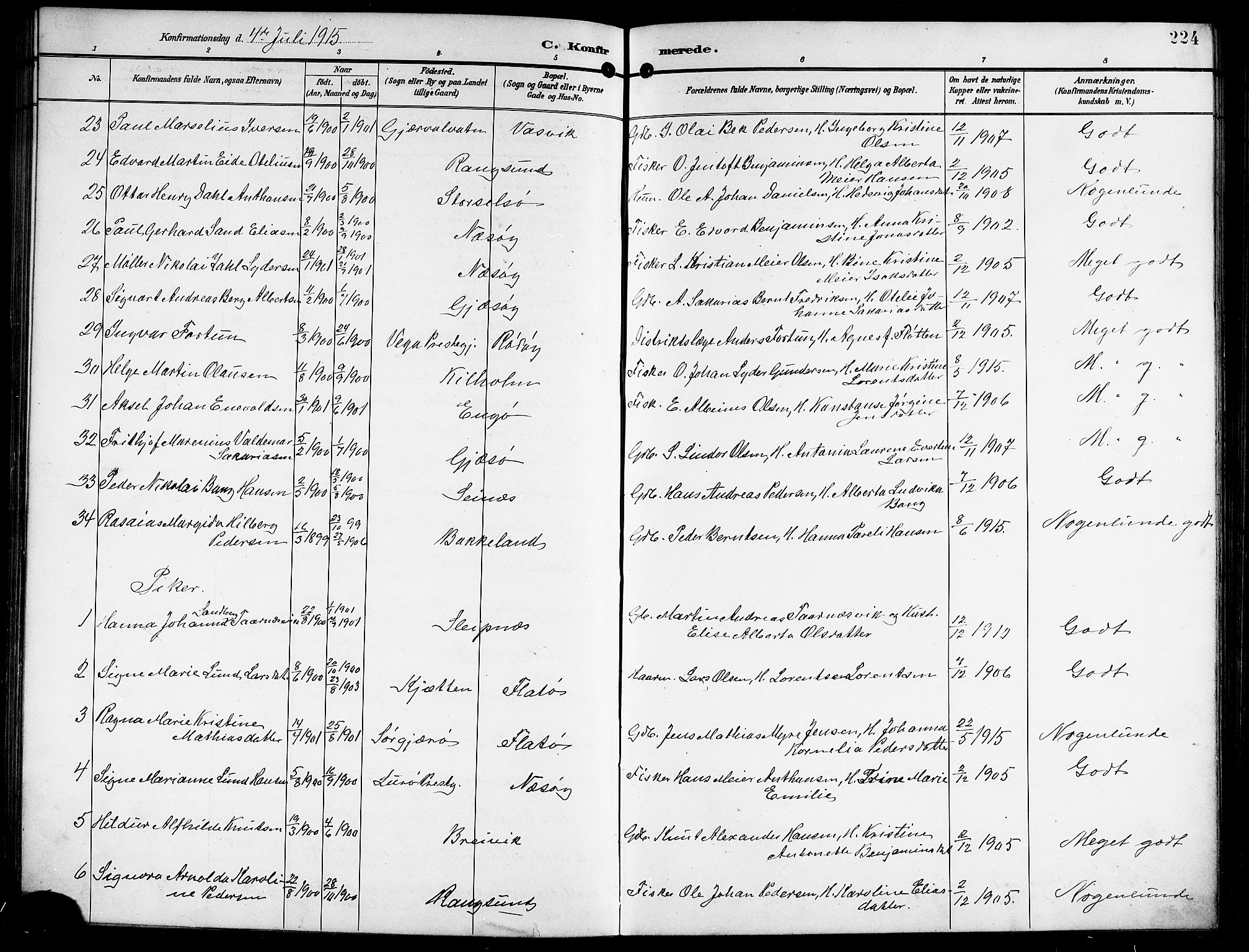 Ministerialprotokoller, klokkerbøker og fødselsregistre - Nordland, SAT/A-1459/841/L0621: Klokkerbok nr. 841C05, 1897-1923, s. 224