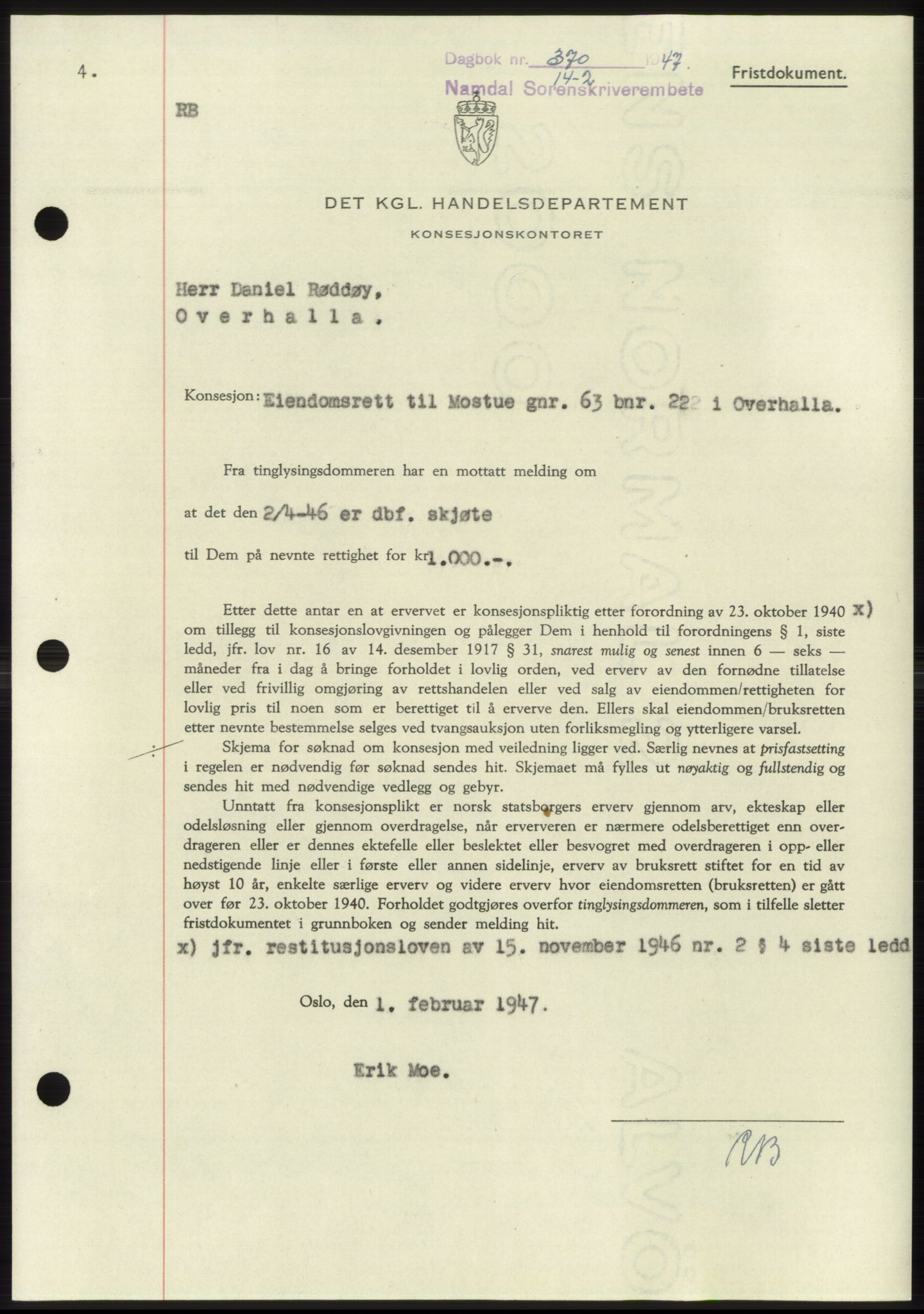 Namdal sorenskriveri, SAT/A-4133/1/2/2C: Pantebok nr. -, 1946-1947, Dagboknr: 370/1947