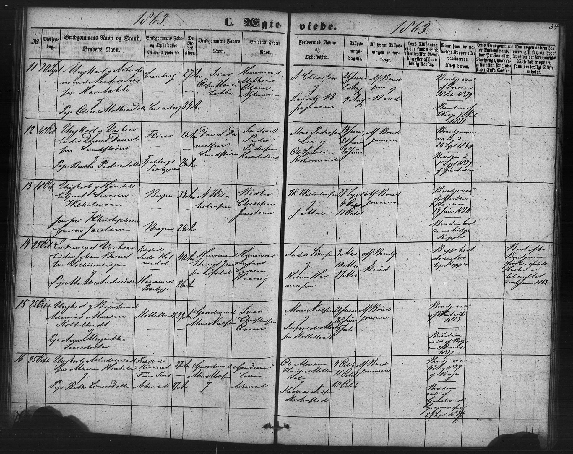 St. Jørgens hospital og Årstad sokneprestembete, AV/SAB-A-99934: Klokkerbok nr. A 7, 1854-1886, s. 34
