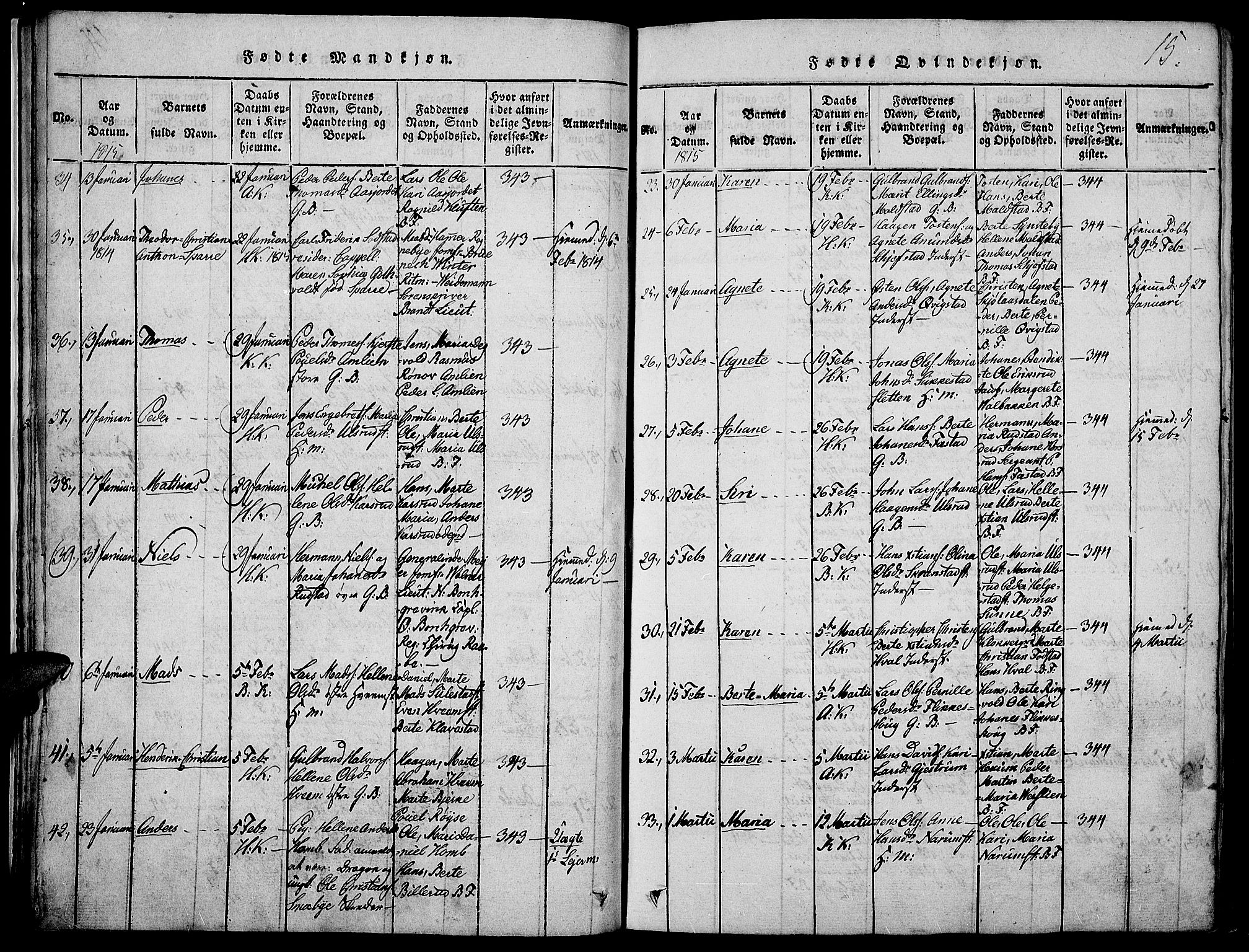 Toten prestekontor, SAH/PREST-102/H/Ha/Haa/L0009: Ministerialbok nr. 9, 1814-1820, s. 15
