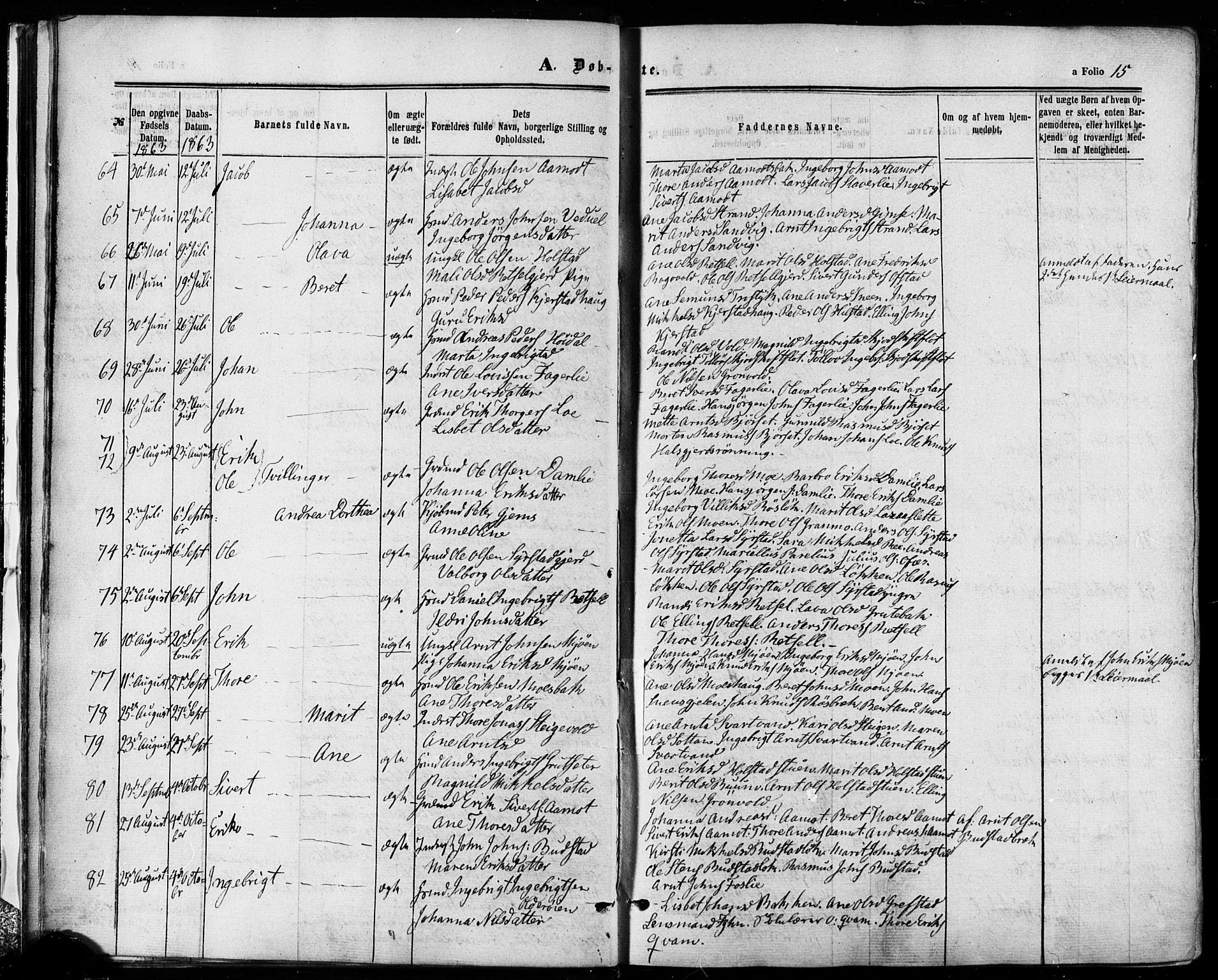 Ministerialprotokoller, klokkerbøker og fødselsregistre - Sør-Trøndelag, SAT/A-1456/672/L0856: Ministerialbok nr. 672A08, 1861-1881, s. 15