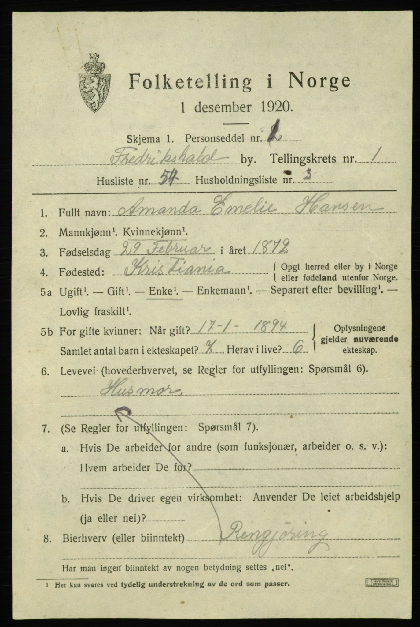 SAO, Folketelling 1920 for 0101 Fredrikshald kjøpstad, 1920, s. 9111