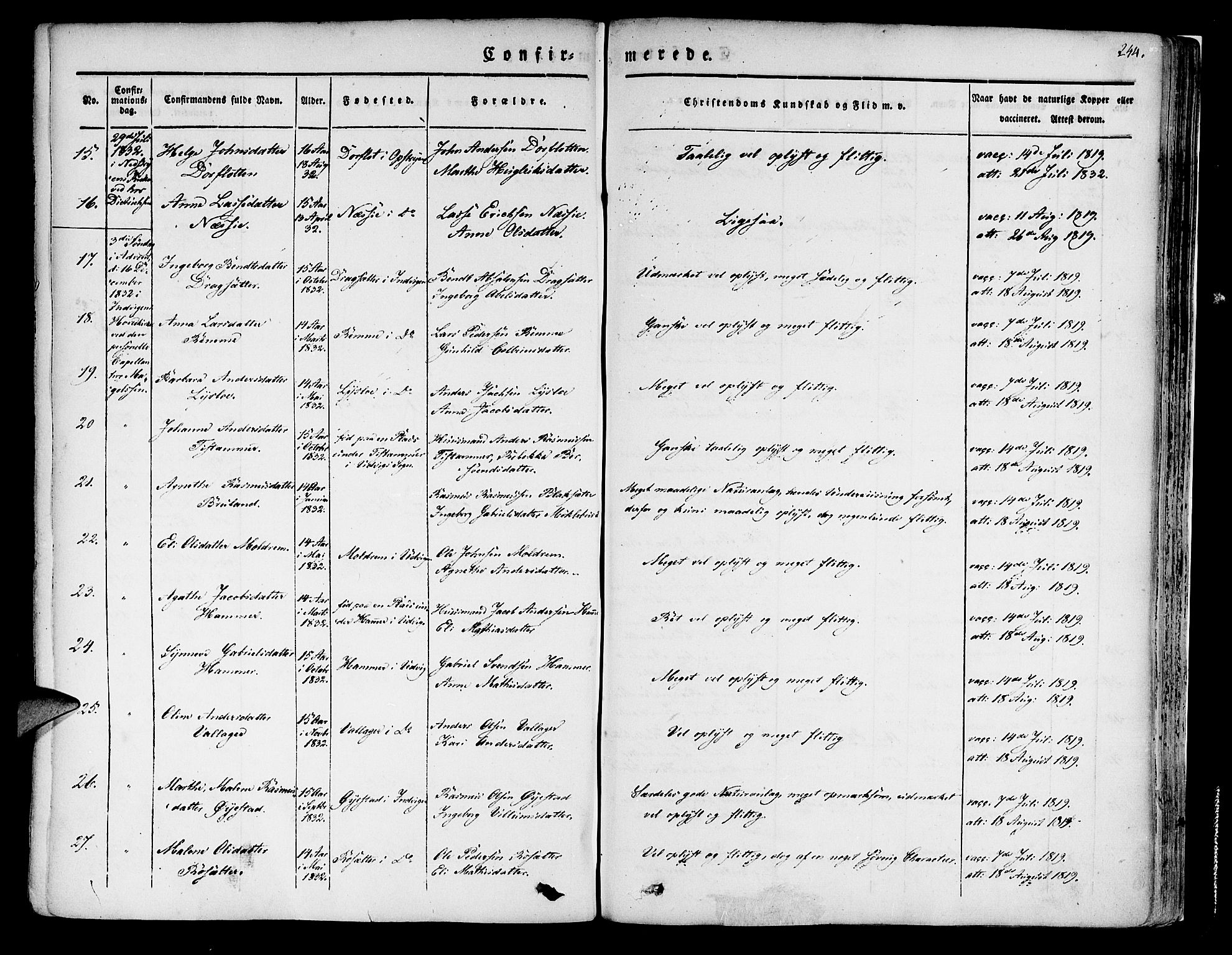 Innvik sokneprestembete, SAB/A-80501: Ministerialbok nr. A 4I, 1831-1846, s. 244