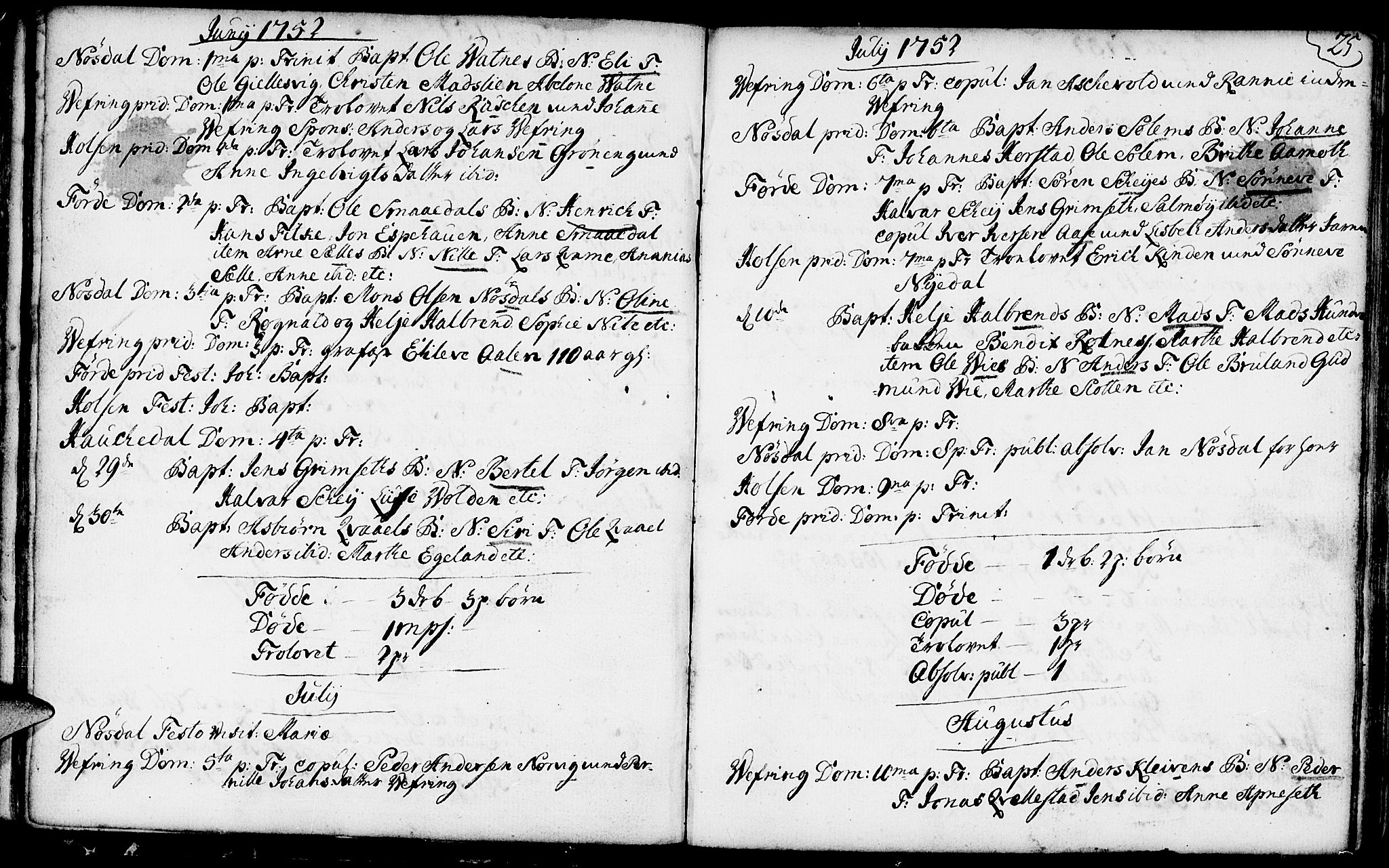 Førde sokneprestembete, AV/SAB-A-79901/H/Haa/Haaa/L0003: Ministerialbok nr. A 3, 1749-1764, s. 25