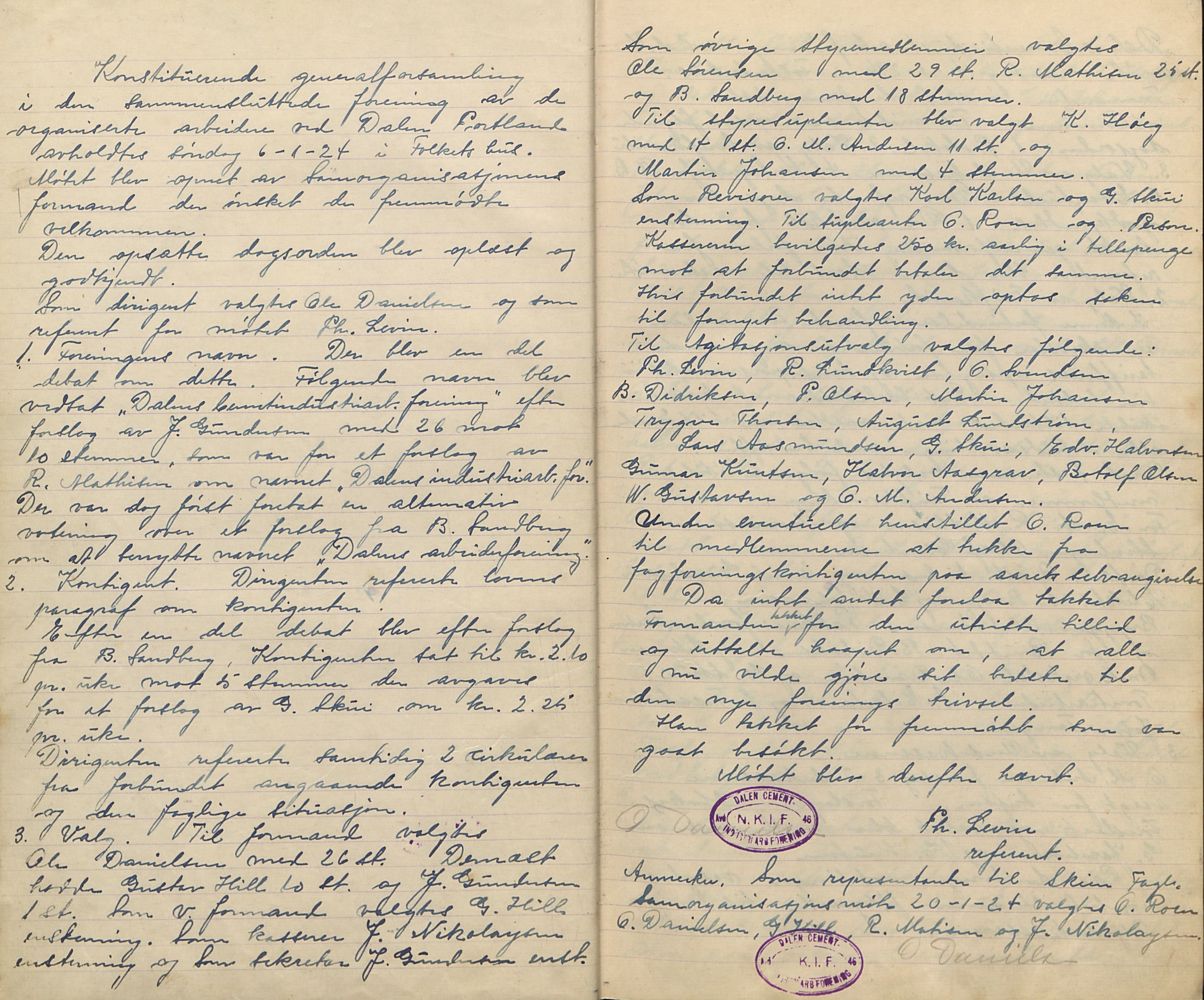 Dalen arbeiderforenings arkiv, AAT/AAT-805017/A/Aa/L0001: Møtebok, 1924-1928