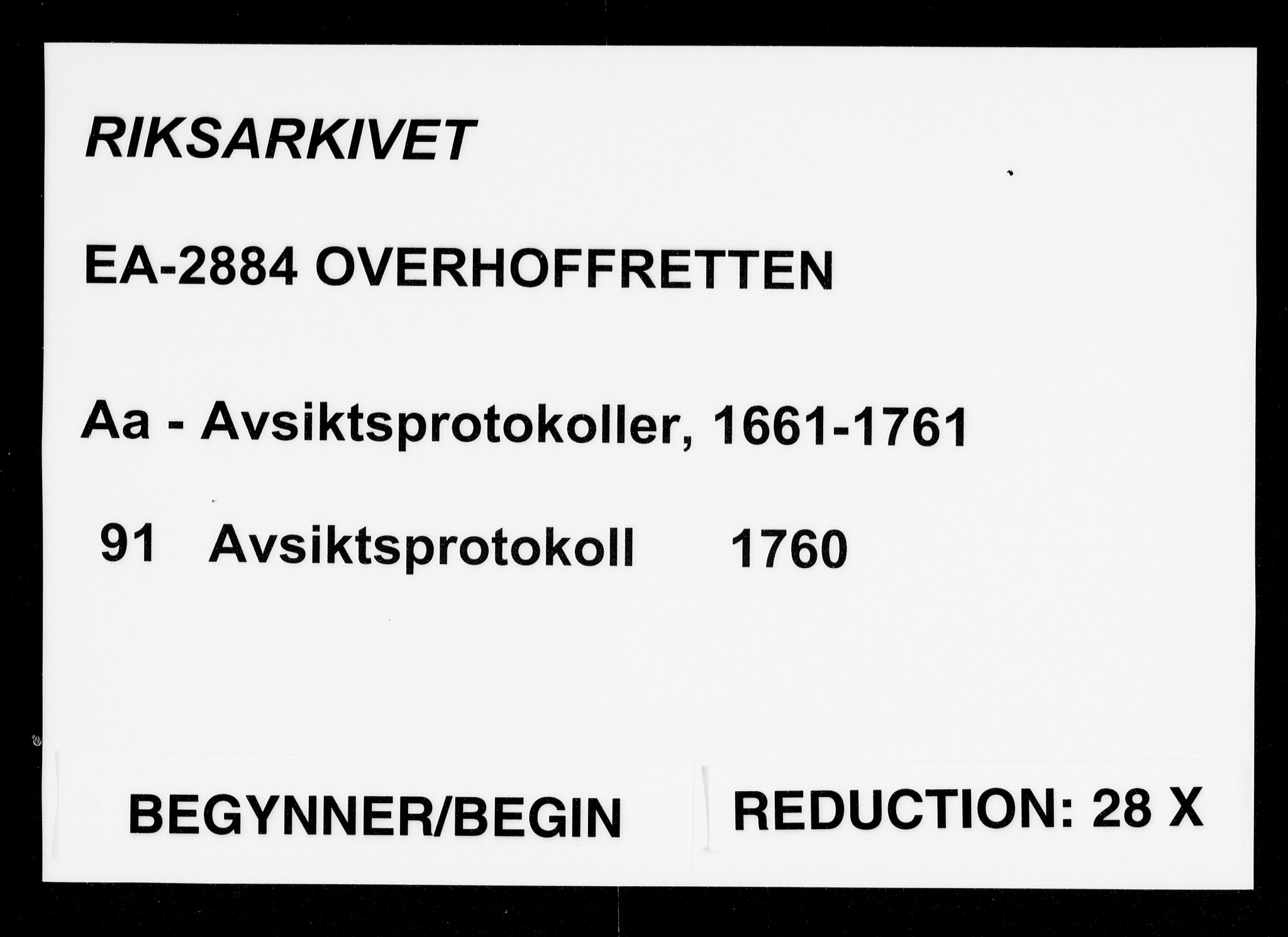 Overhoffretten 1667-1797, AV/RA-EA-2884/Aa/L0091: Avsiktsprotokoll, 1760