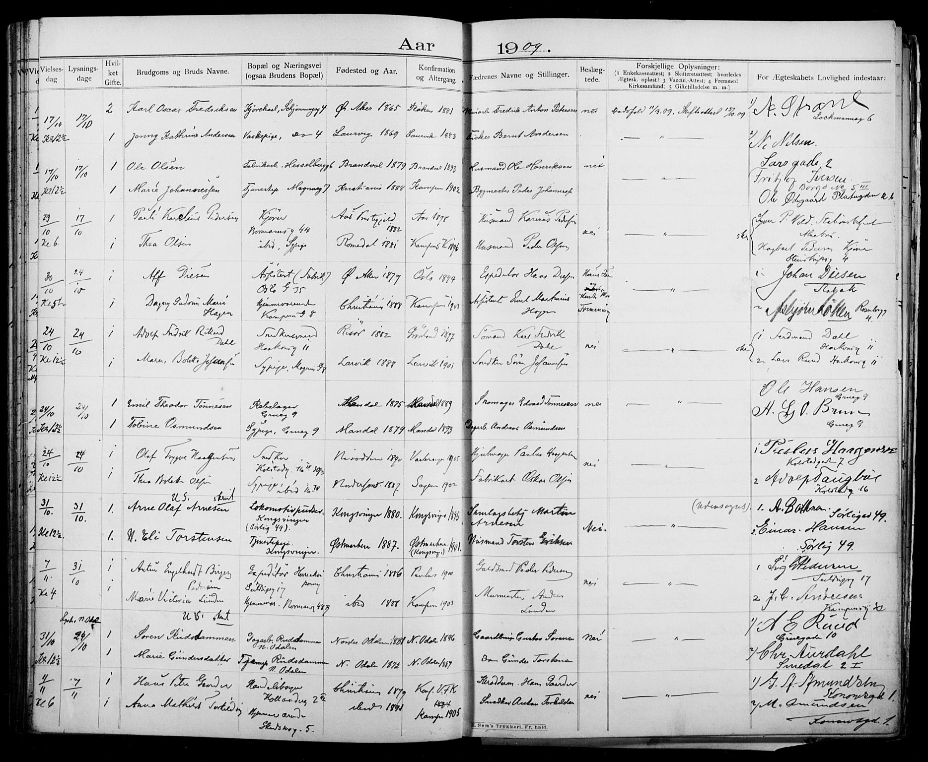 Kampen prestekontor Kirkebøker, AV/SAO-A-10853/H/Ha/L0003: Lysningsprotokoll nr. 3, 1907-1917