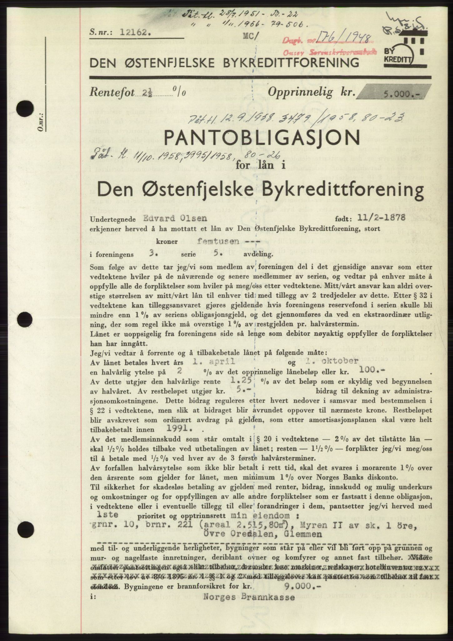 Onsøy sorenskriveri, SAO/A-10474/G/Ga/Gac/L0006: Pantebok nr. B 12-6, 1947-1948, Dagboknr: 176/1948