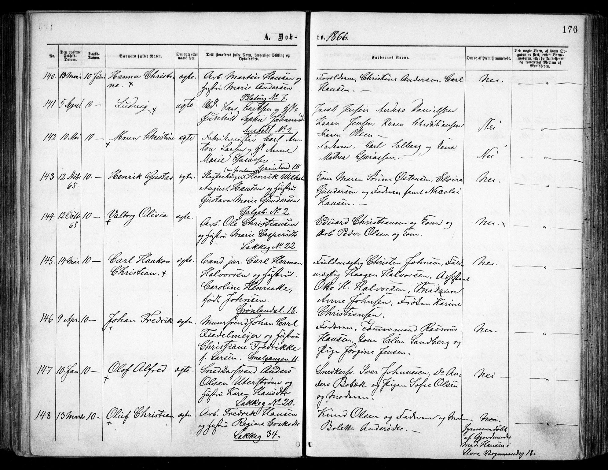 Grønland prestekontor Kirkebøker, SAO/A-10848/F/Fa/L0002: Ministerialbok nr. 2, 1862-1868, s. 176