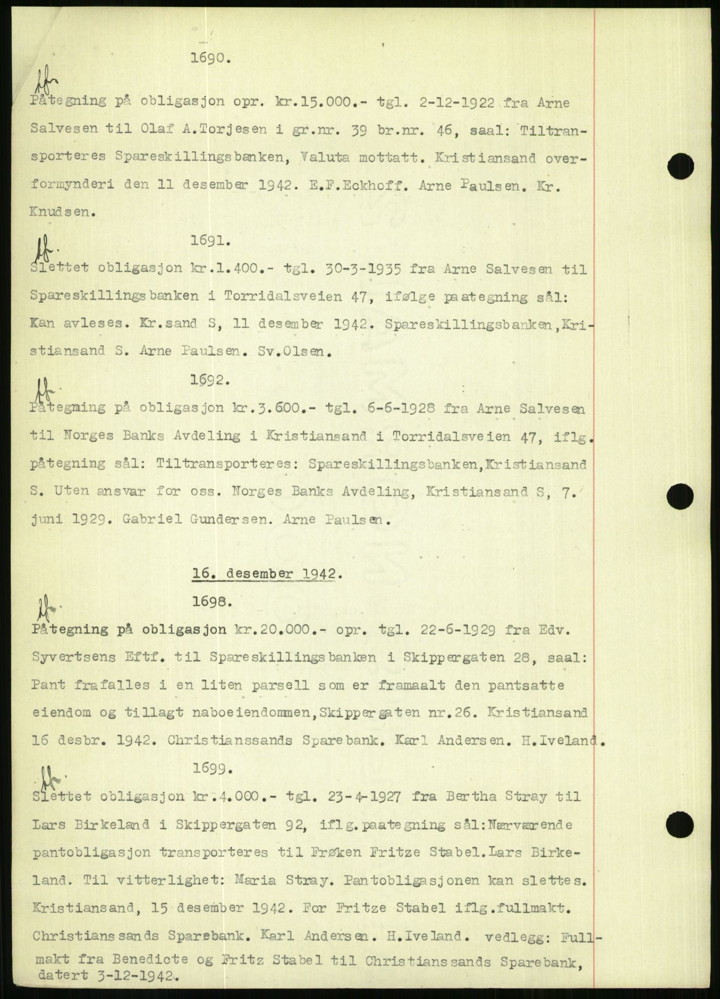 Kristiansand byrett, AV/SAK-1223-0001/G/Gb/Gbb/L0007: Pantebok nr. B 10, 1942-1944, Dagboknr: 1676/1942