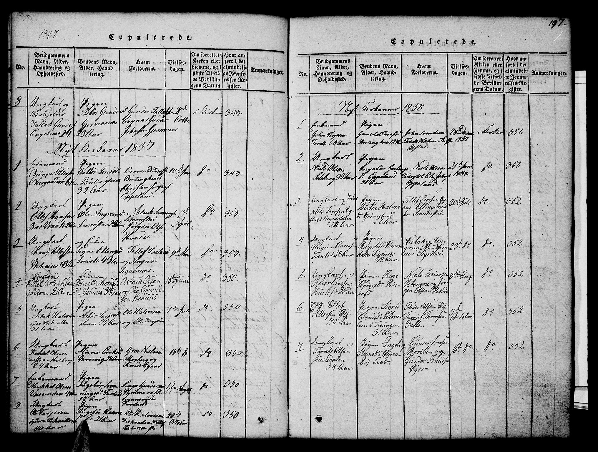 Åmli sokneprestkontor, SAK/1111-0050/F/Fb/Fbc/L0001: Klokkerbok nr. B 1, 1816-1867, s. 197