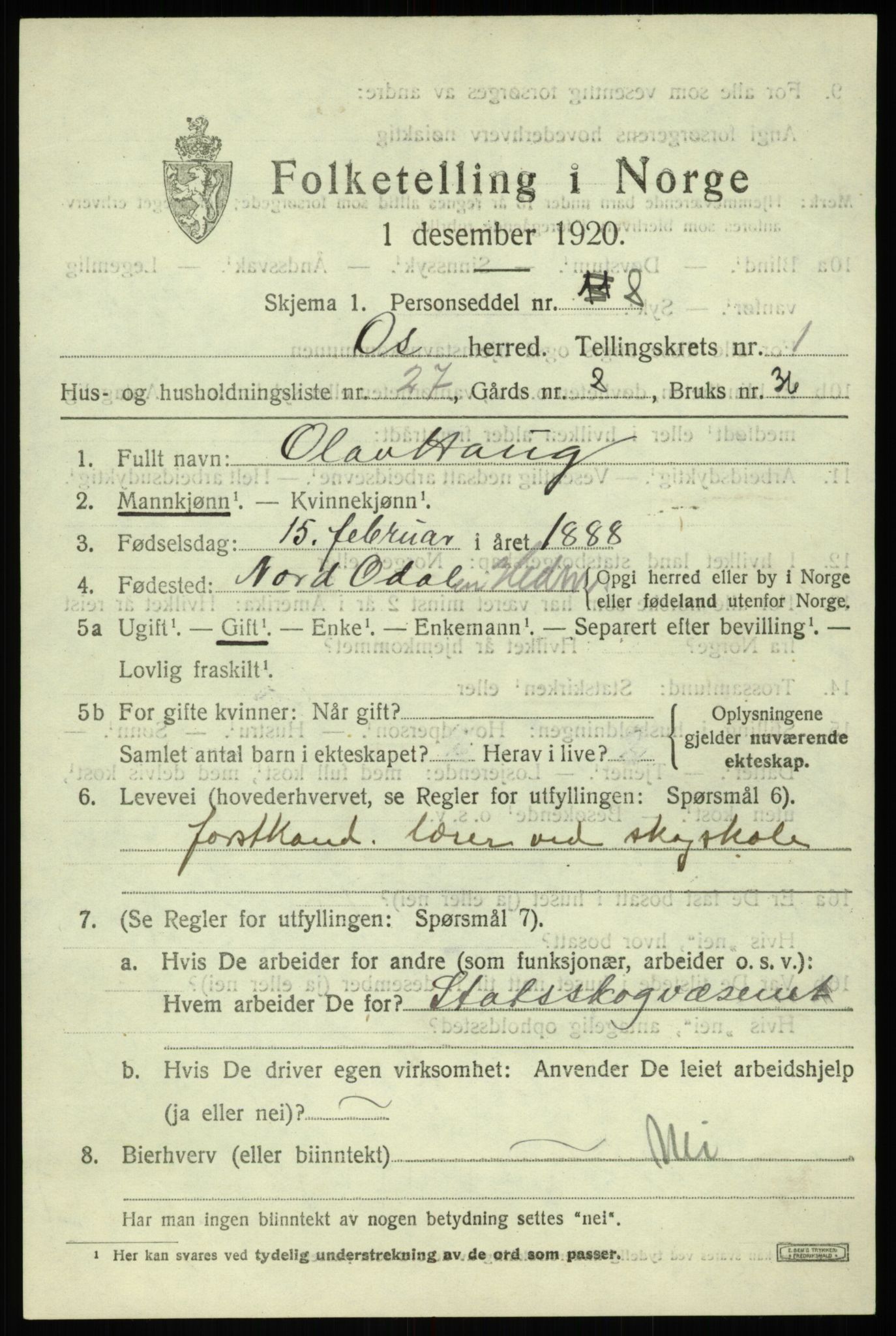 SAB, Folketelling 1920 for 1243 Os herred, 1920, s. 1480
