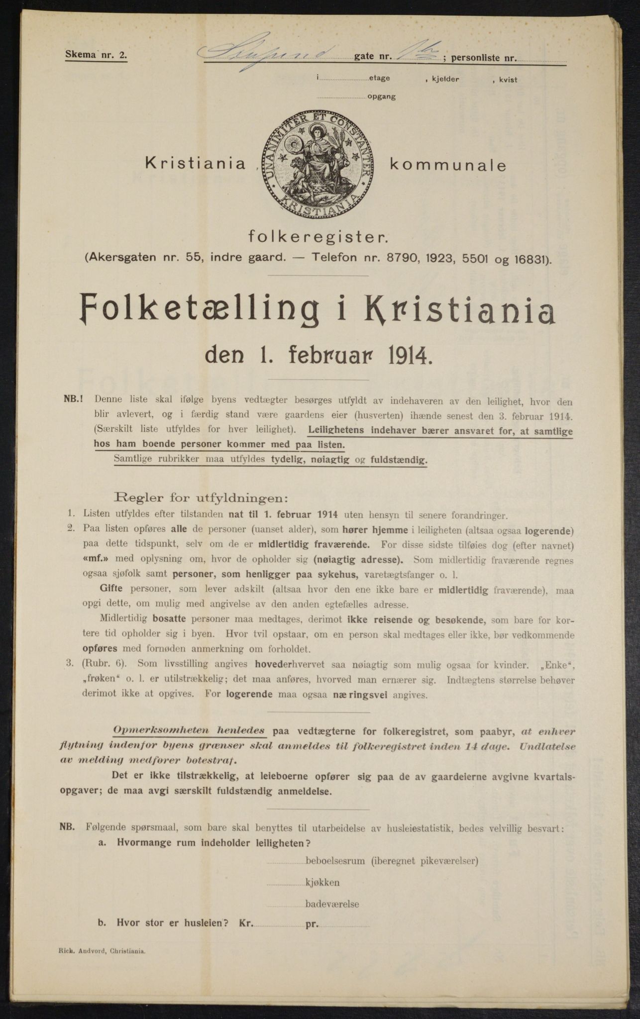 OBA, Kommunal folketelling 1.2.1914 for Kristiania, 1914, s. 105206