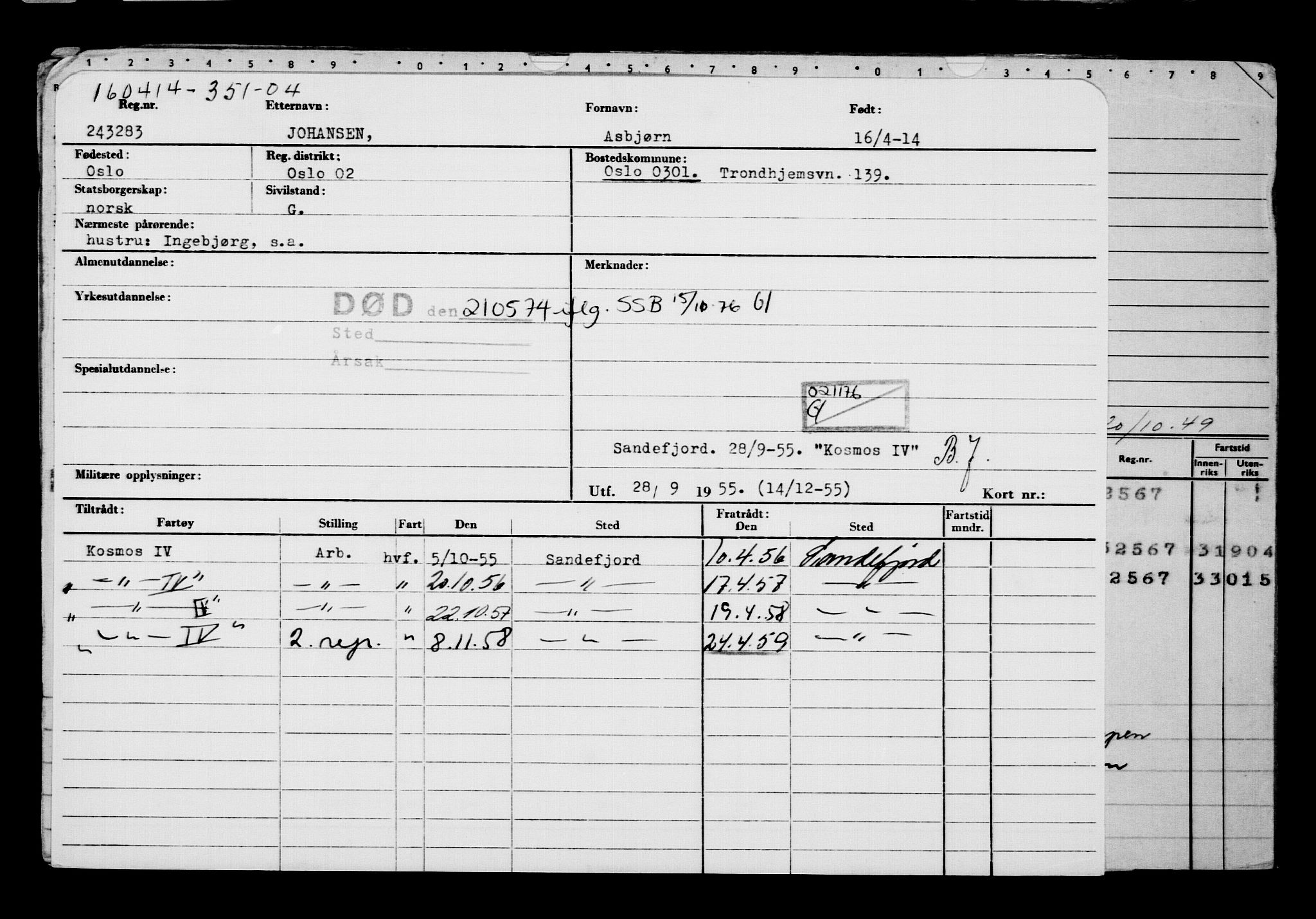 Direktoratet for sjømenn, AV/RA-S-3545/G/Gb/L0120: Hovedkort, 1914, s. 85