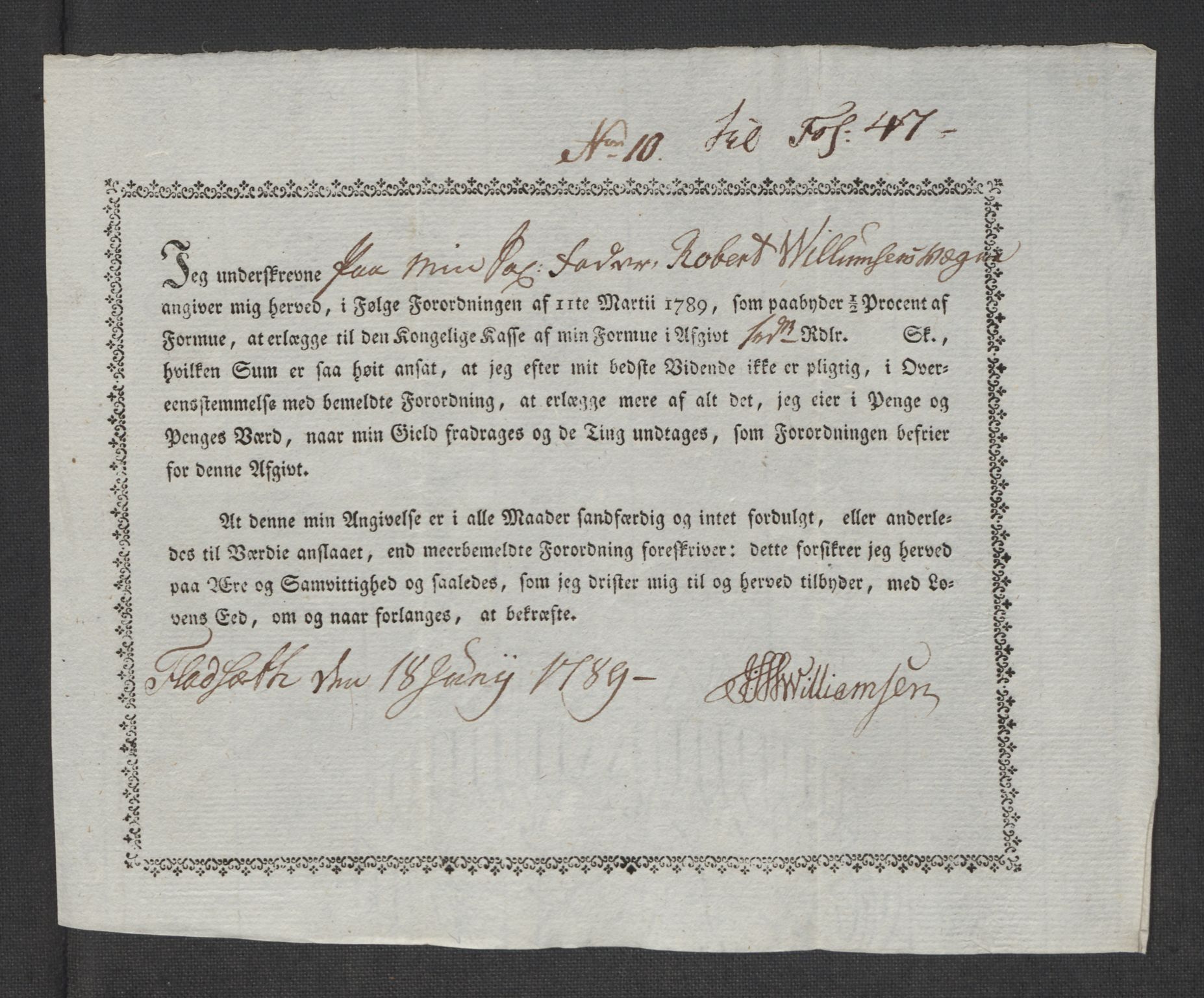 Rentekammeret inntil 1814, Reviderte regnskaper, Mindre regnskaper, AV/RA-EA-4068/Rf/Rfe/L0031: Nordmøre fogderi, Numedal og Sandsvær fogderi, 1789, s. 286