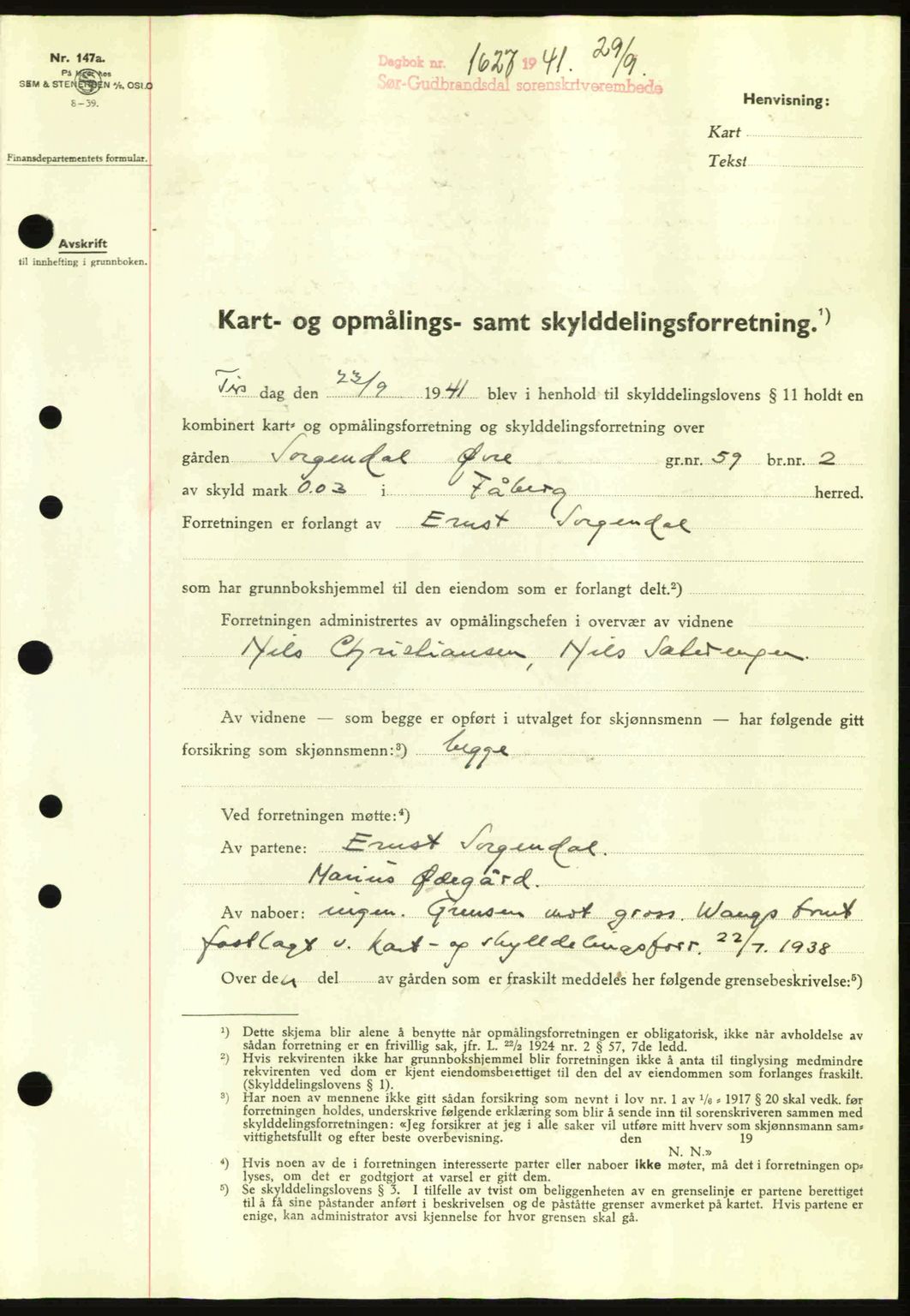 Sør-Gudbrandsdal tingrett, SAH/TING-004/H/Hb/Hbd/L0009: Pantebok nr. A9, 1941-1941, Dagboknr: 1627/1941