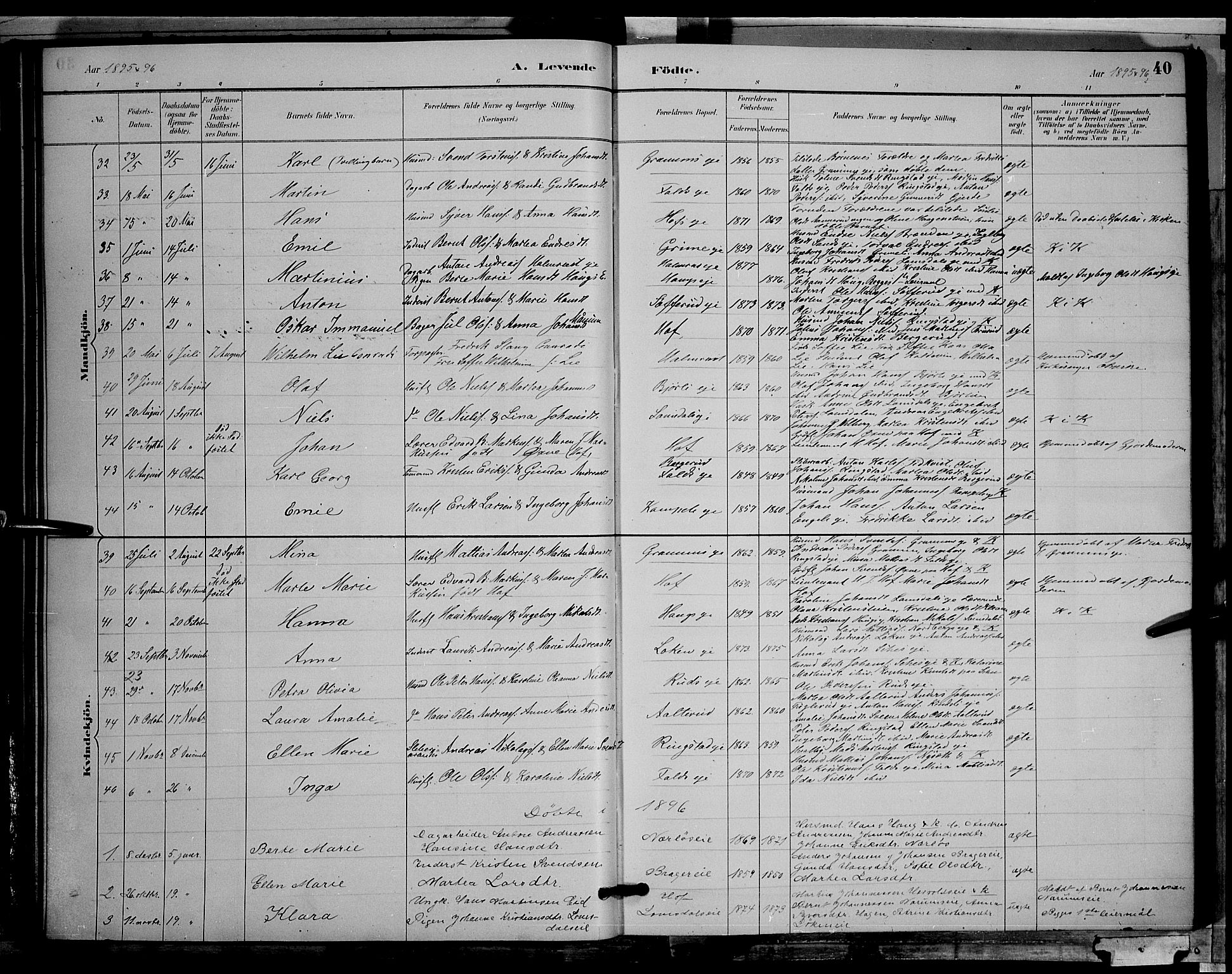 Søndre Land prestekontor, AV/SAH-PREST-122/L/L0002: Klokkerbok nr. 2, 1884-1900, s. 40