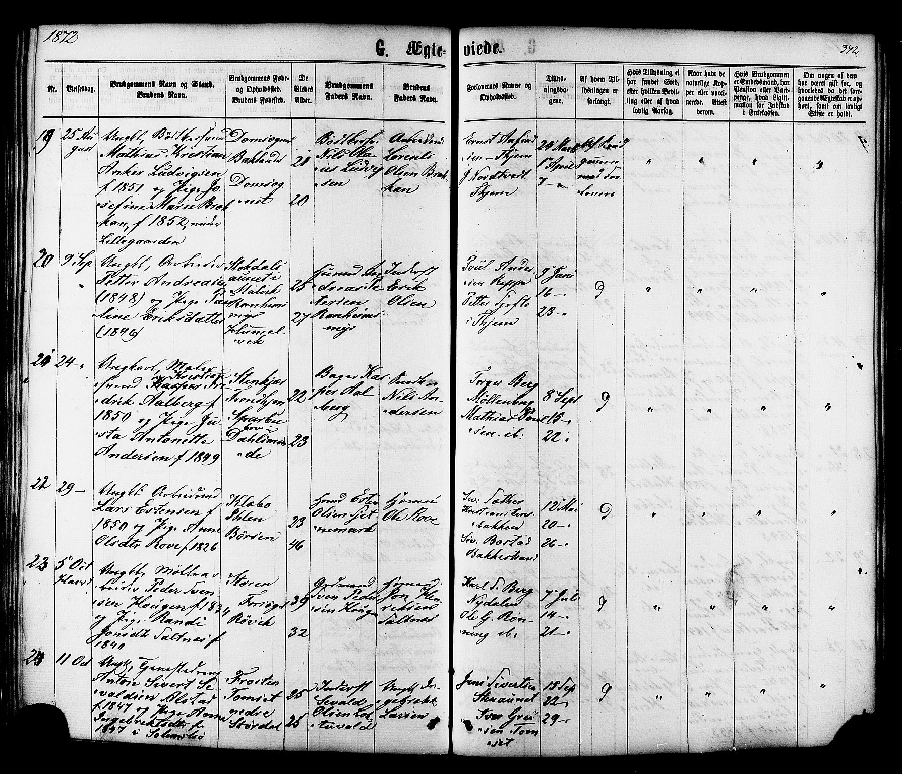 Ministerialprotokoller, klokkerbøker og fødselsregistre - Sør-Trøndelag, SAT/A-1456/606/L0293: Ministerialbok nr. 606A08, 1866-1877, s. 342