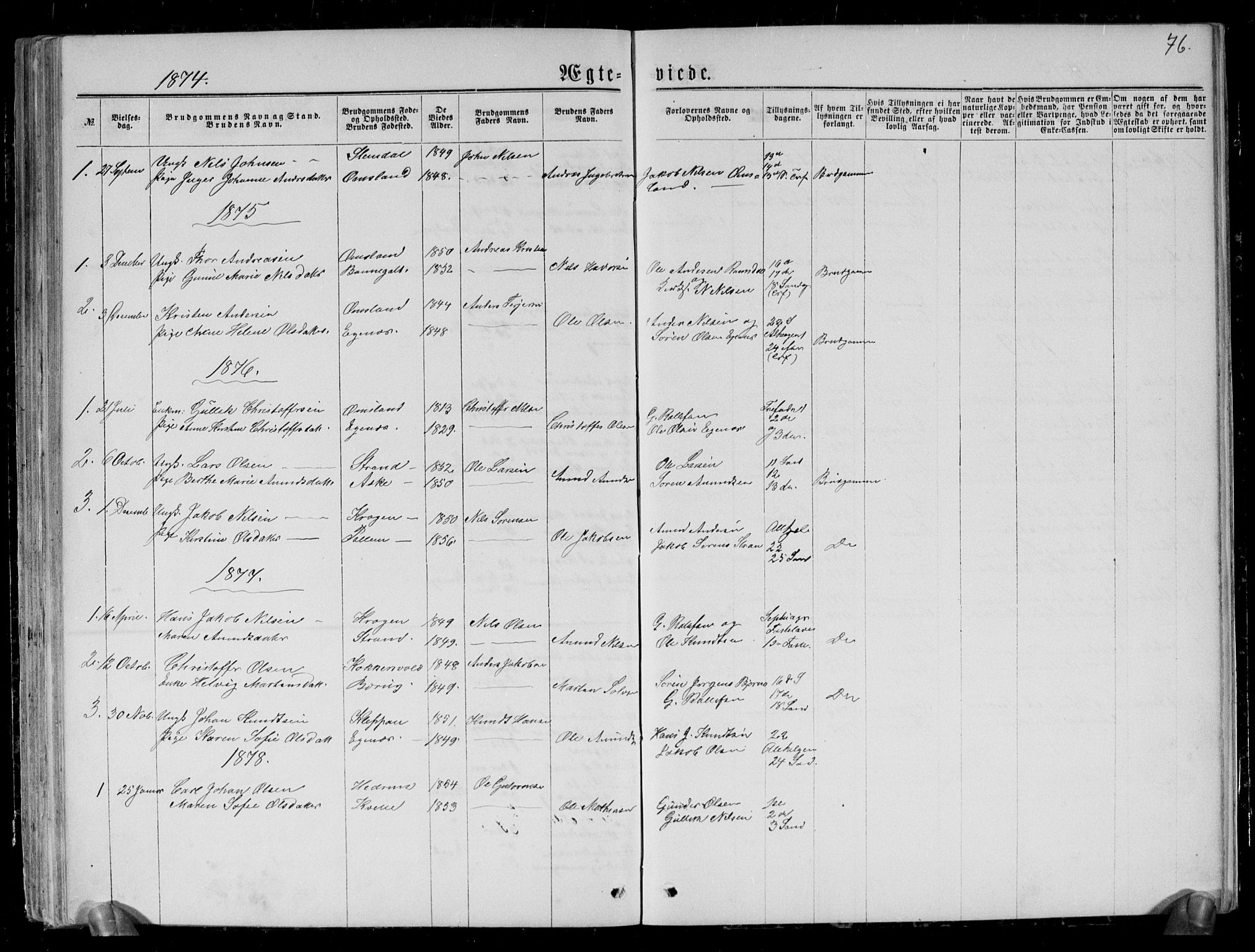 Brunlanes kirkebøker, AV/SAKO-A-342/G/Gc/L0001: Klokkerbok nr. III 1, 1866-1890, s. 76