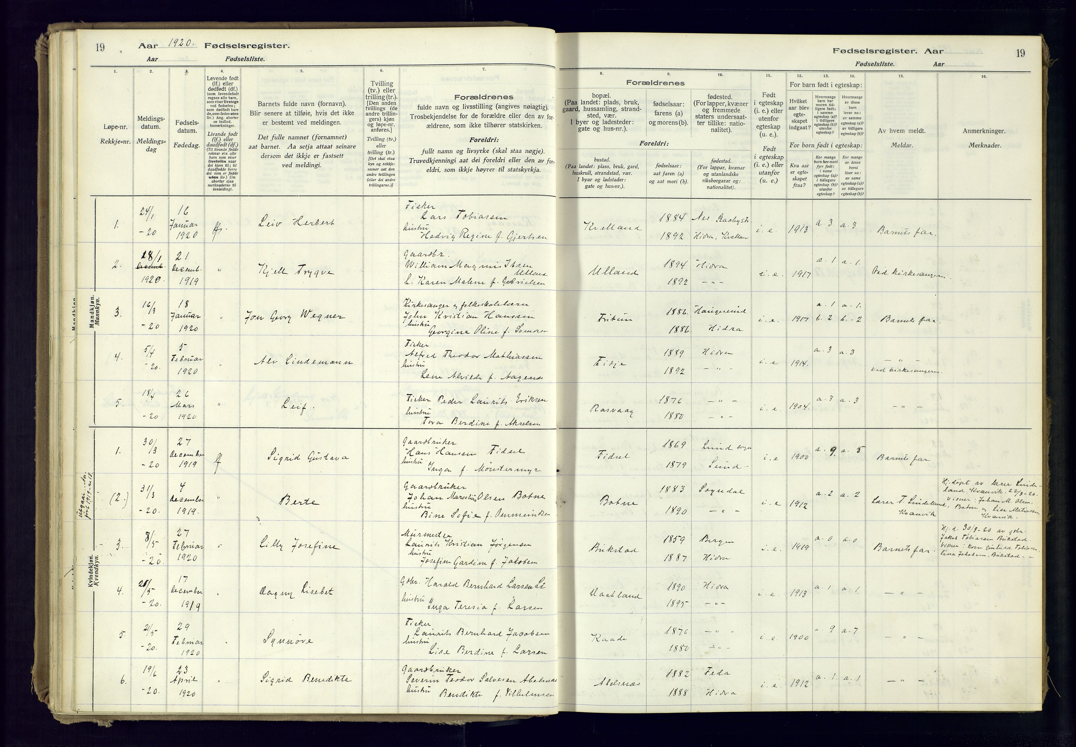 Flekkefjord sokneprestkontor, AV/SAK-1111-0012/J/Ja/L0007: Fødselsregister nr. 7, 1916-1982, s. 19