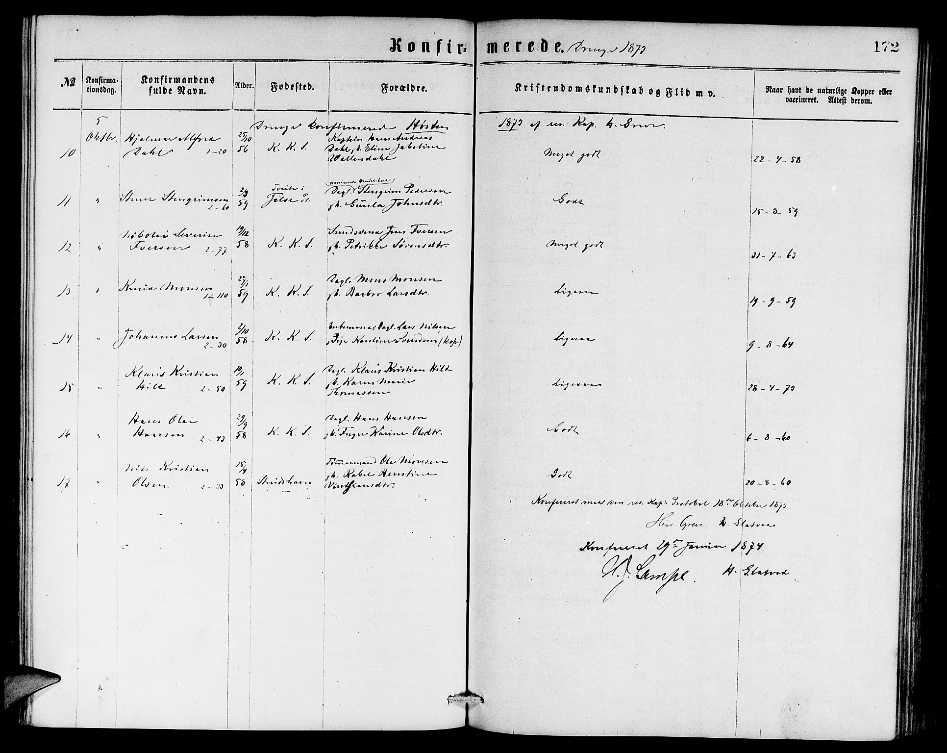 Sandviken Sokneprestembete, AV/SAB-A-77601/H/Hb: Klokkerbok nr. A 1, 1867-1879, s. 172