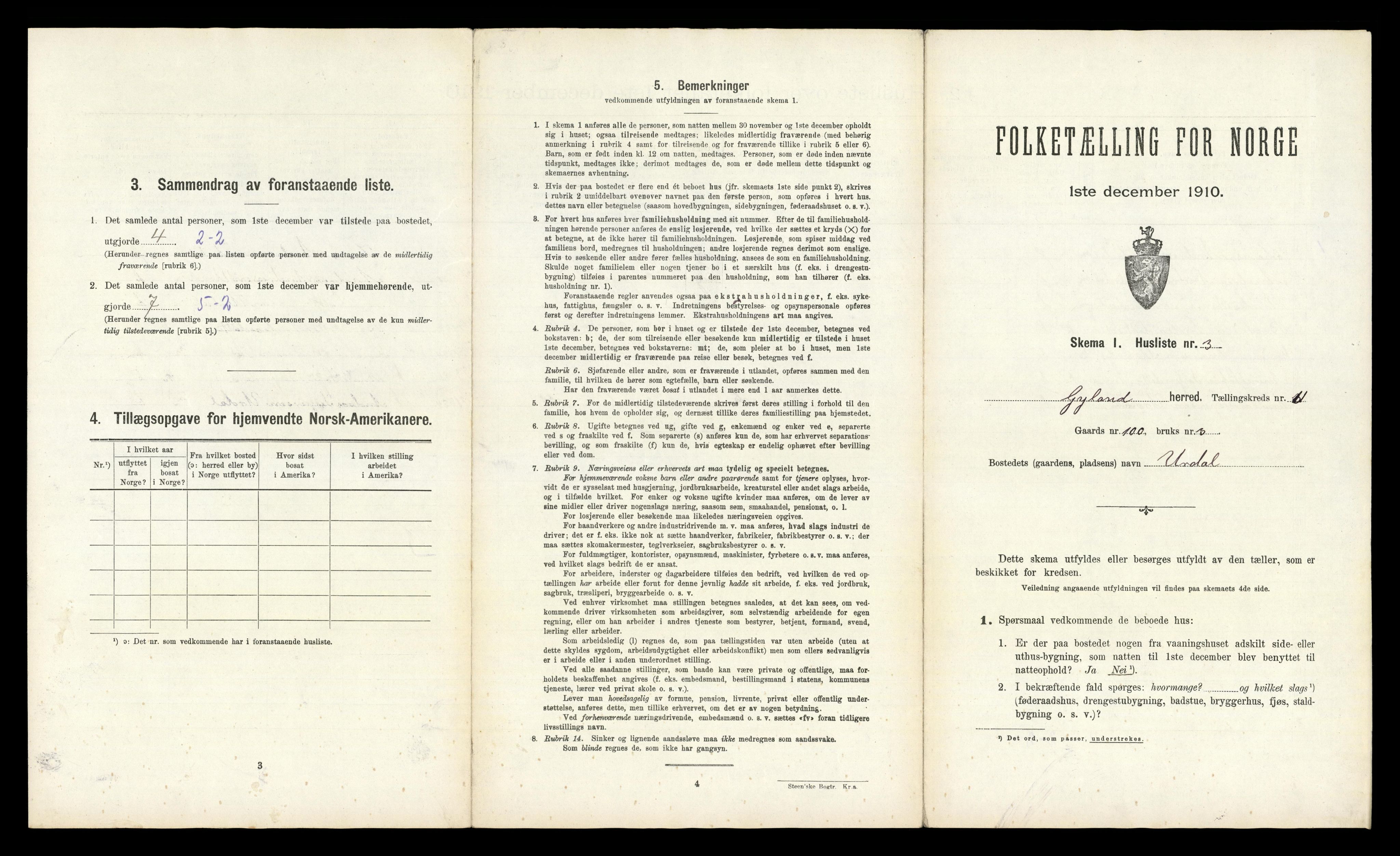 RA, Folketelling 1910 for 1044 Gyland herred, 1910, s. 420