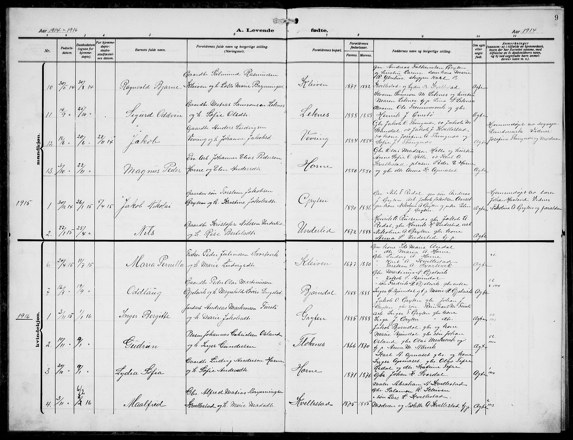 Førde sokneprestembete, AV/SAB-A-79901/H/Hab/Habe/L0002: Klokkerbok nr. E 2, 1913-1940, s. 9