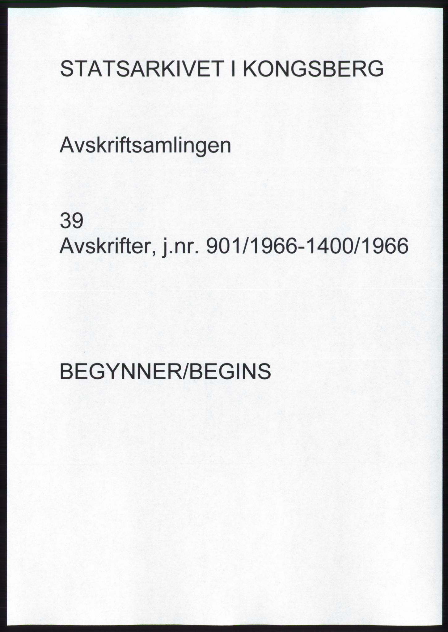 Statsarkivet i Kongsberg, SAKO/A-0001, 1966, s. 1