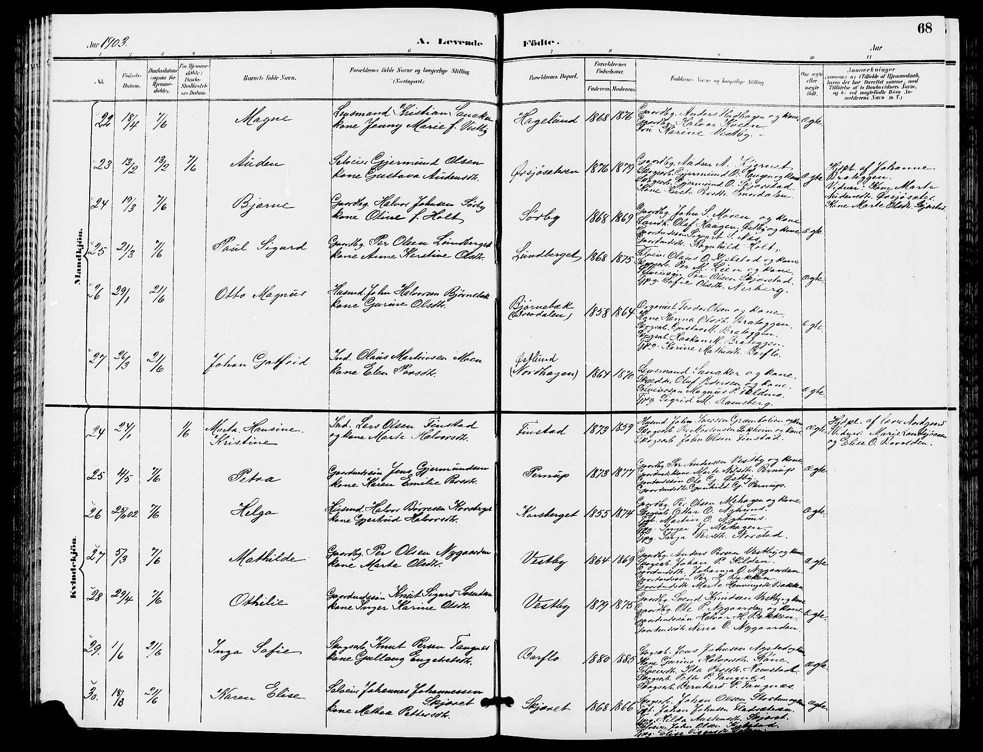 Trysil prestekontor, SAH/PREST-046/H/Ha/Hab/L0006: Klokkerbok nr. 6, 1896-1912, s. 68