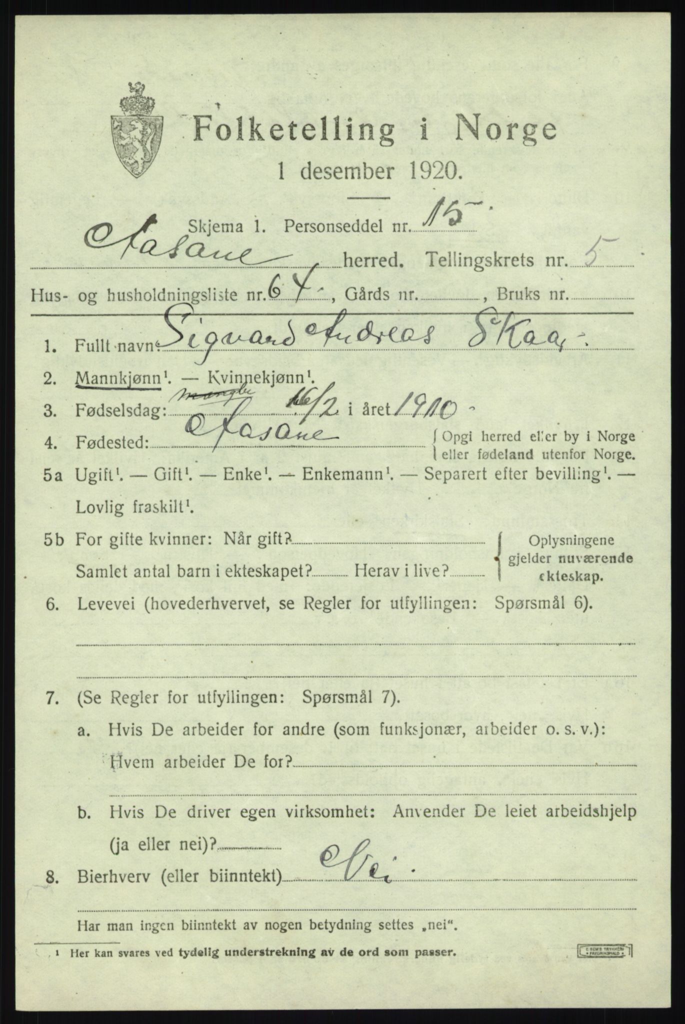 SAB, Folketelling 1920 for 1255 Åsane herred, 1920, s. 3649